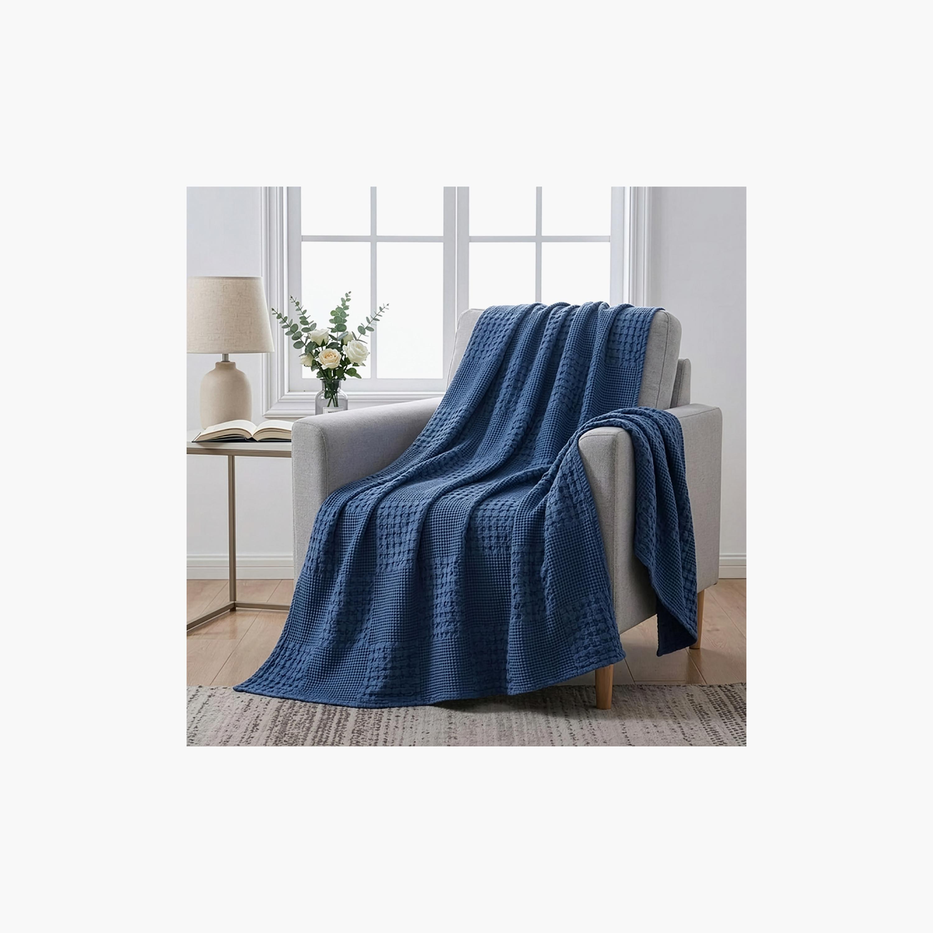 Donetella Waffle Hypoallergenic Breathable Blanket - 140X200 Cm-household-cushionsandthrows-throwsandblankets-blankets-image-2