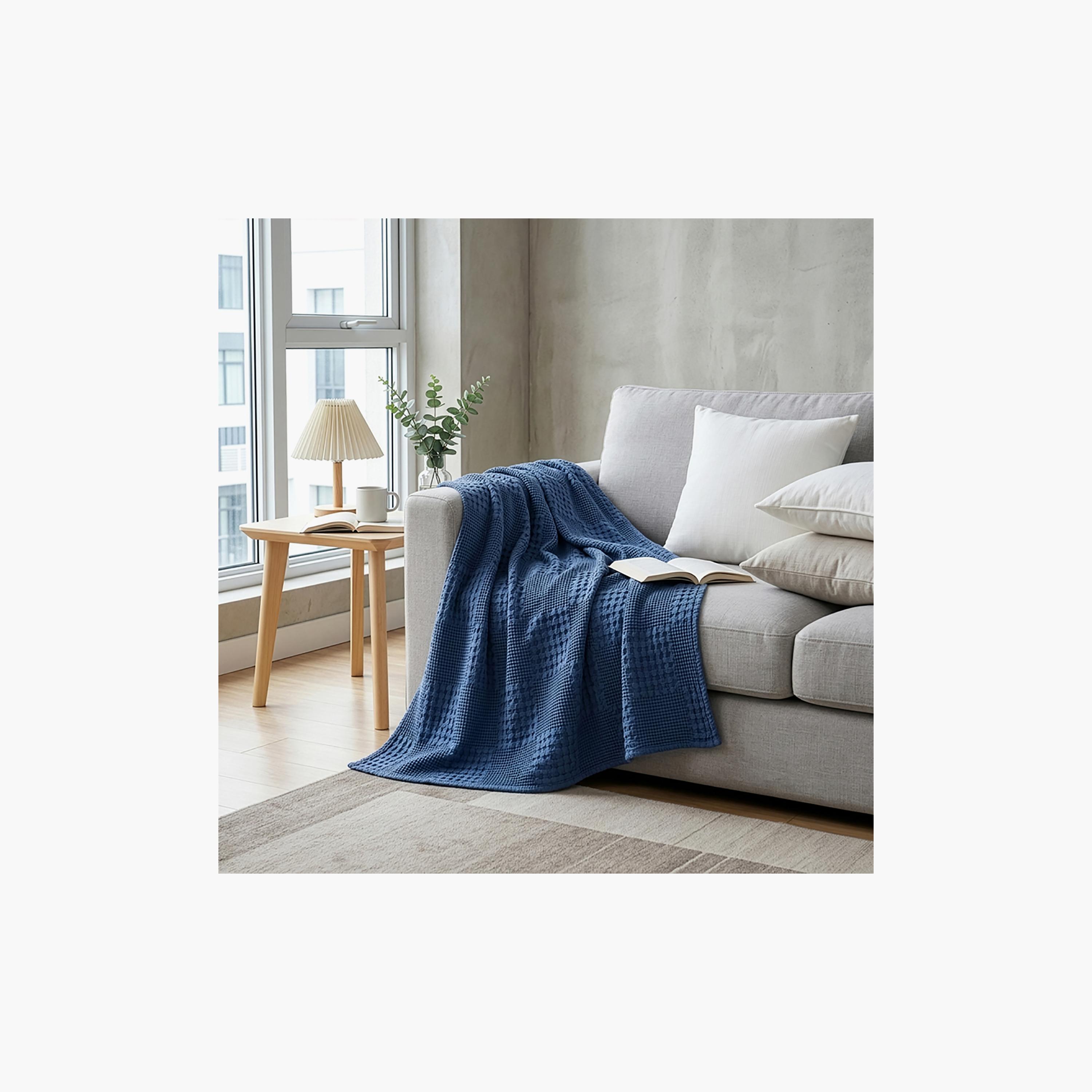 Donetella Waffle Hypoallergenic Breathable Blanket - 140X200 Cm-household-cushionsandthrows-throwsandblankets-blankets-image-5