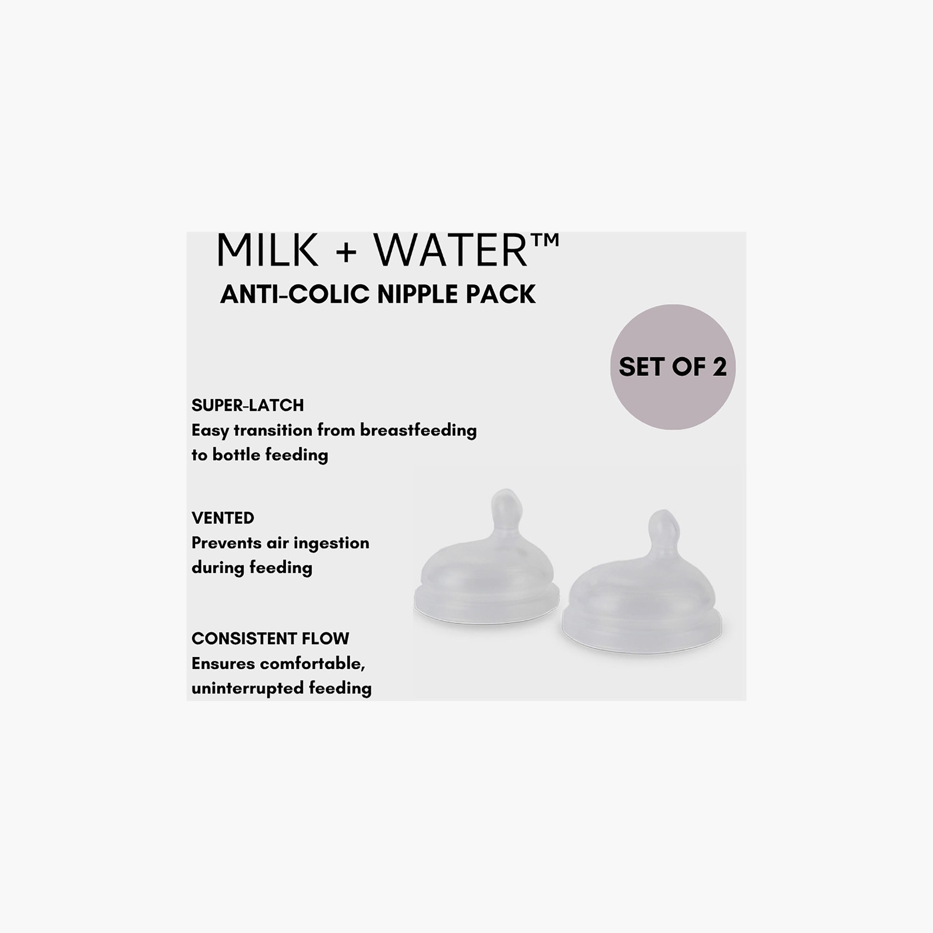 Milk + Water 2-Piece Soft Silicone Teats - Slow Flow-baby-feeding-feedingbottles-bottlesandteats-image-3