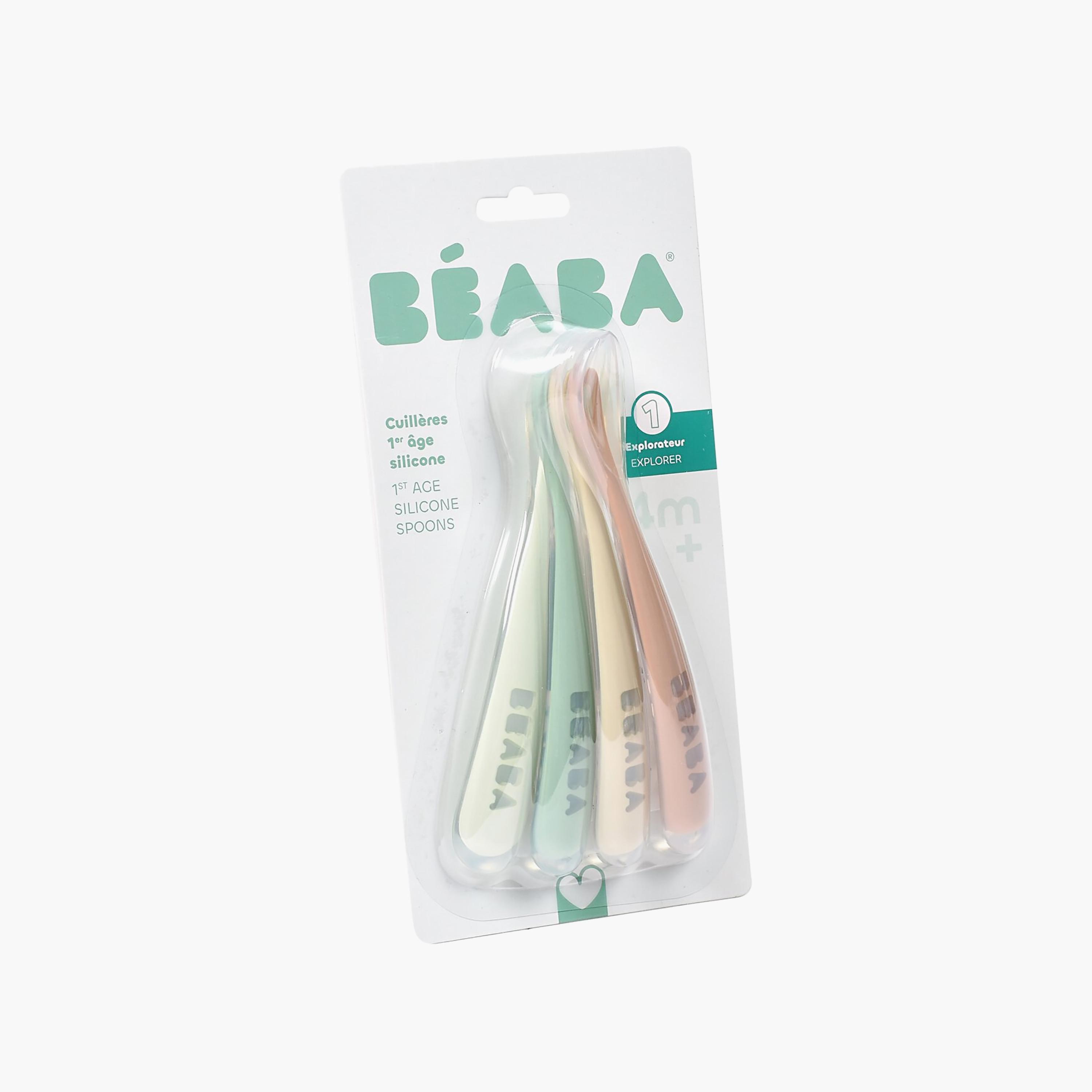 طقم ملاعق سيليكون للمرحلة الأولى مع حافظة سفر (4 قطع) من بيبا-baby-feeding-mealtimeessentials-image-3