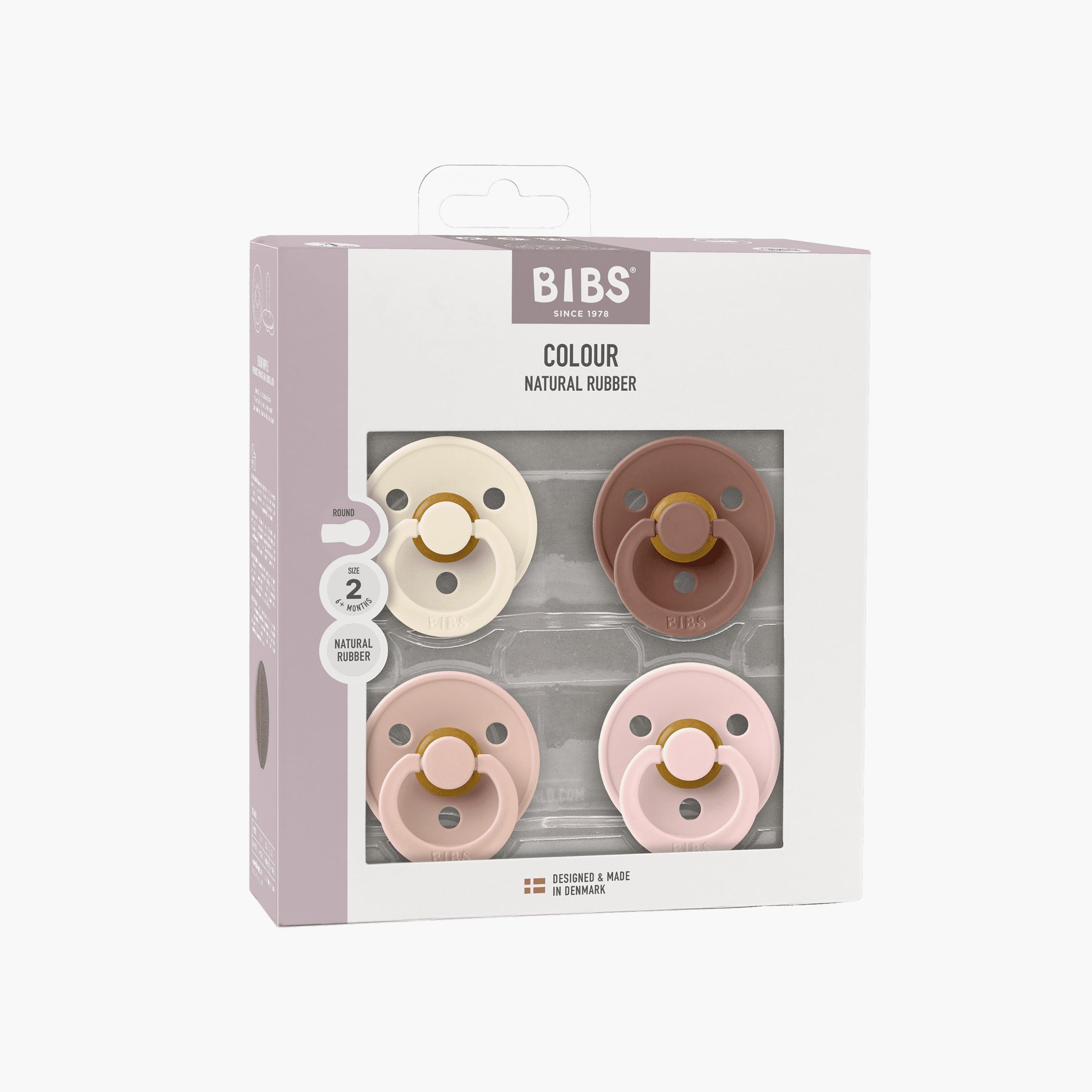 Bibs 4-Piece Round Colour Natural Rubber Pacifier Set - Size 2-baby-feeding-pacifiers-image-3