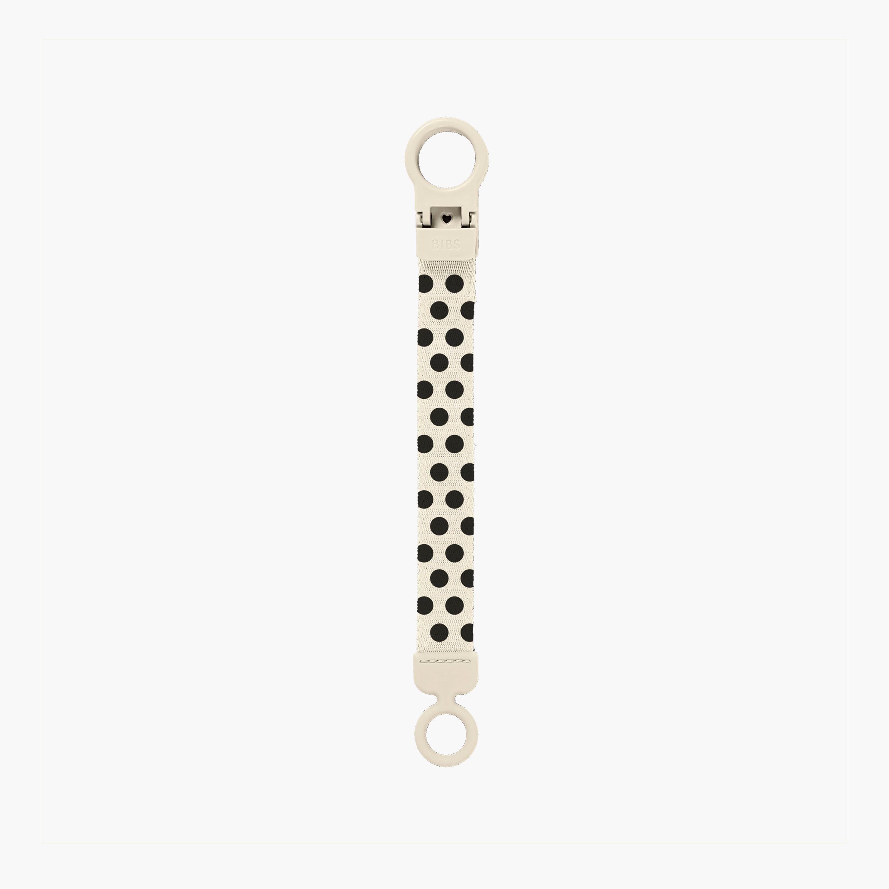 Bibs Studio Pacifier Loop Clip - Polka Ivory Black-baby-feeding-pacifiers-image-1