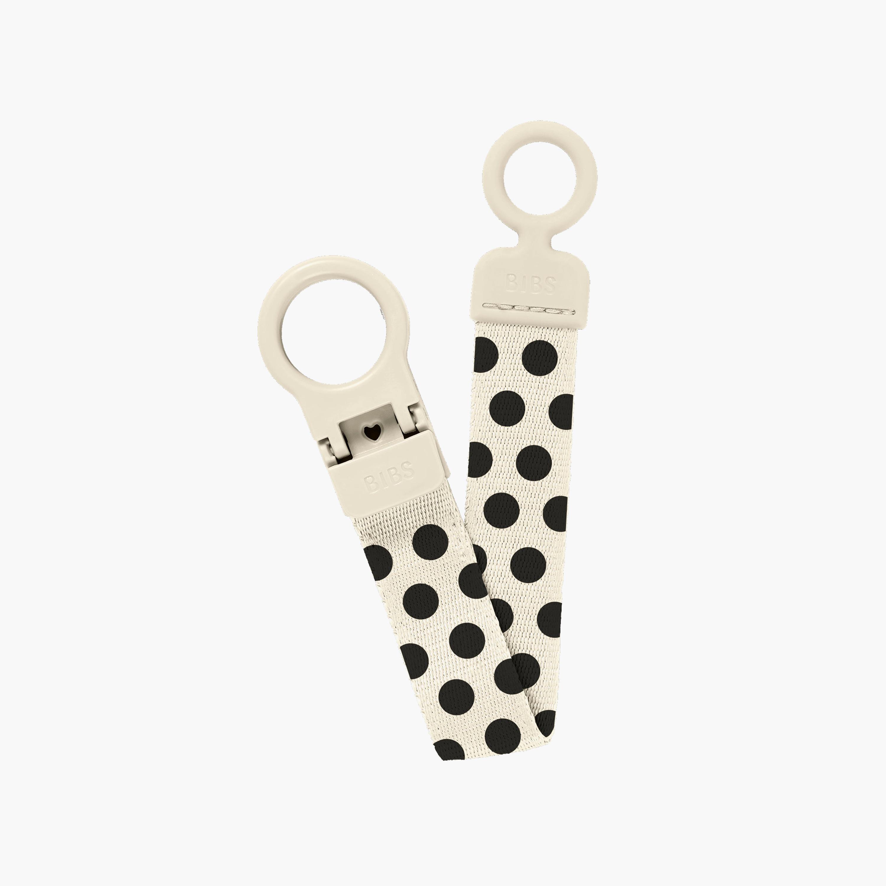 Bibs Studio Pacifier Loop Clip - Polka Ivory Black-baby-feeding-pacifiers-image-2
