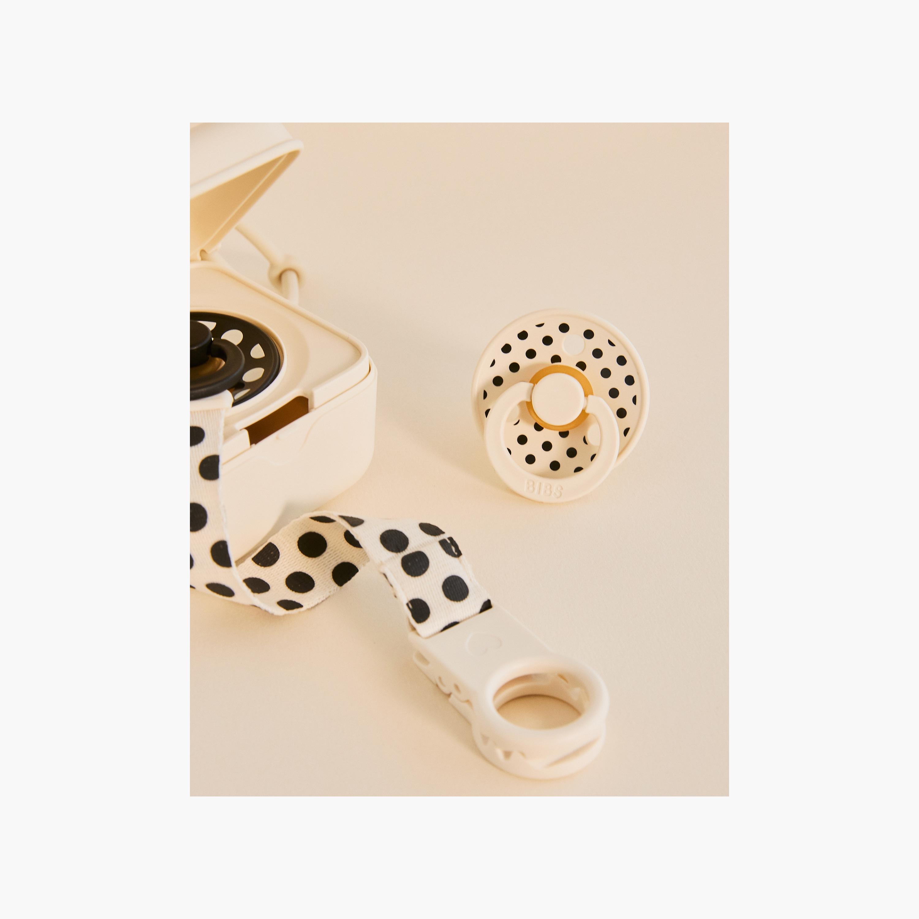 Bibs Studio Pacifier Loop Clip - Polka Ivory Black-baby-feeding-pacifiers-image-3