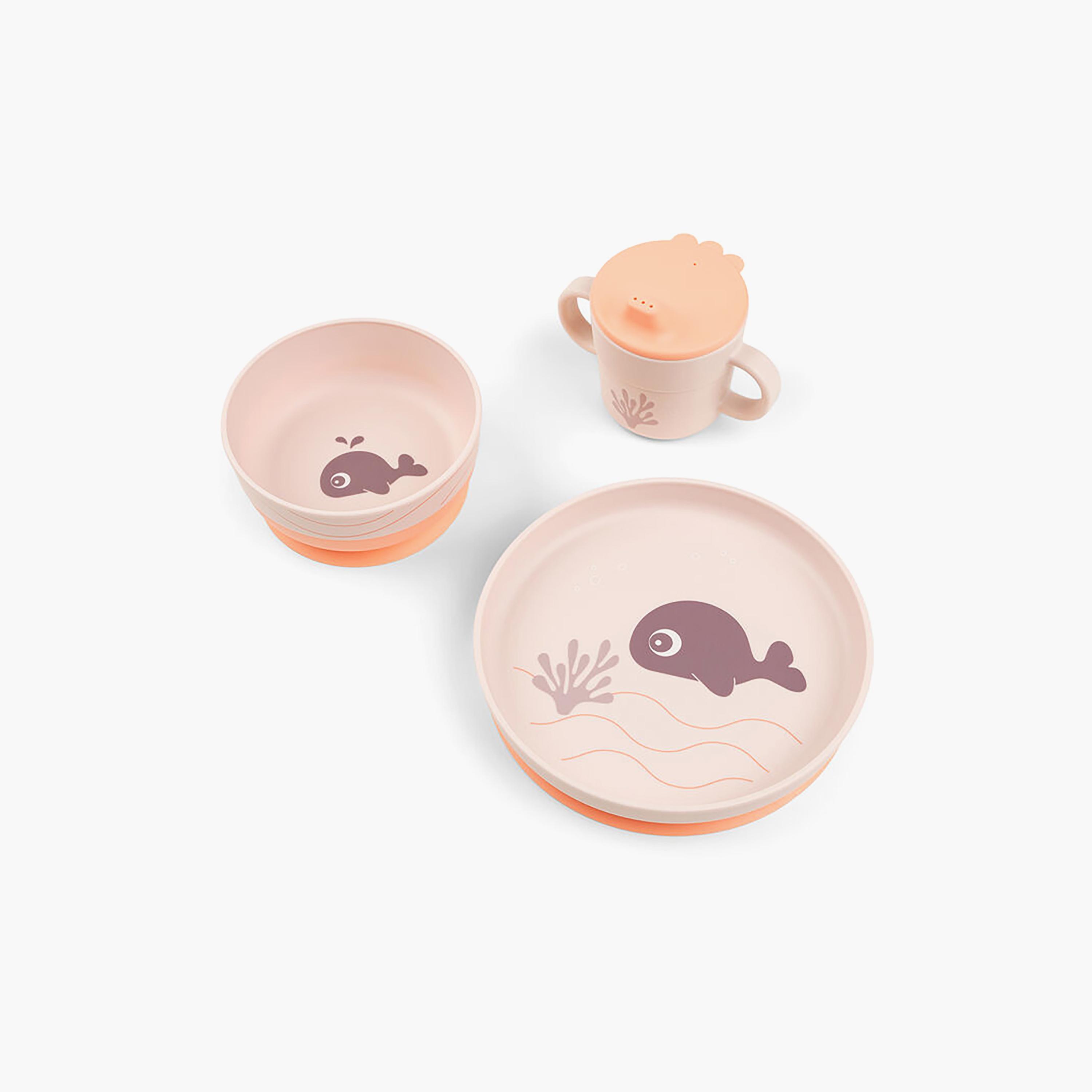 طقم عشاء للأطفال "فودي" بتصميم الحوت والي لون بودرة وردي من دون باي دير-baby-feeding-mealtimeessentials-image-1
