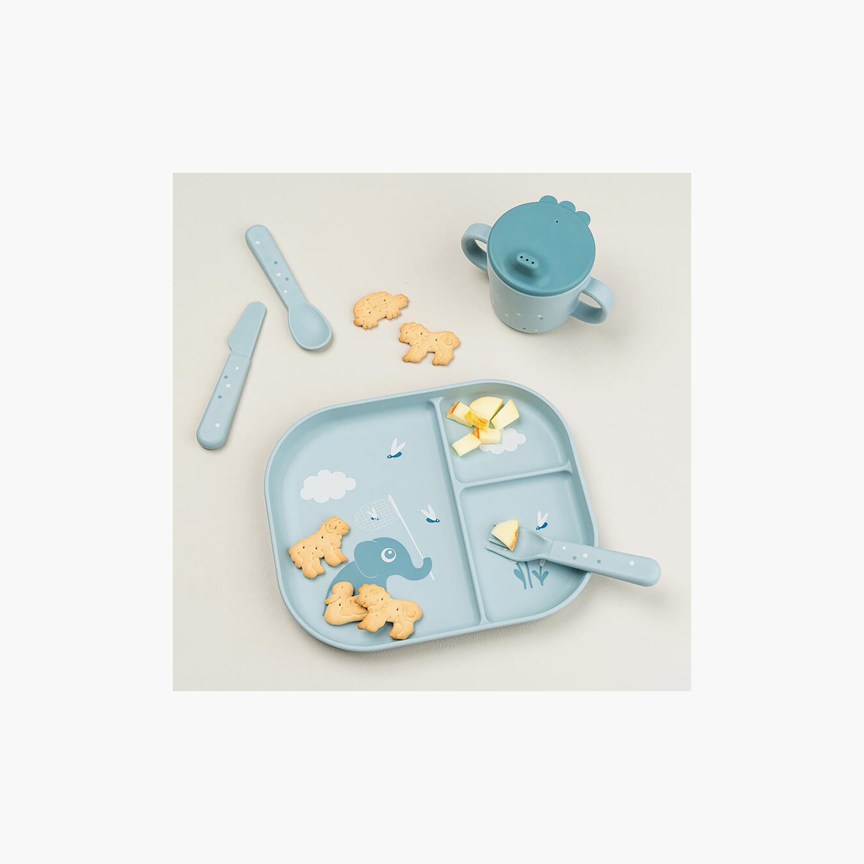 طبق أطفال مقسم "فودي" بتصميم الفيل إلفي لون أزرق من دون باي دير-baby-feeding-mealtimeessentials-image-3