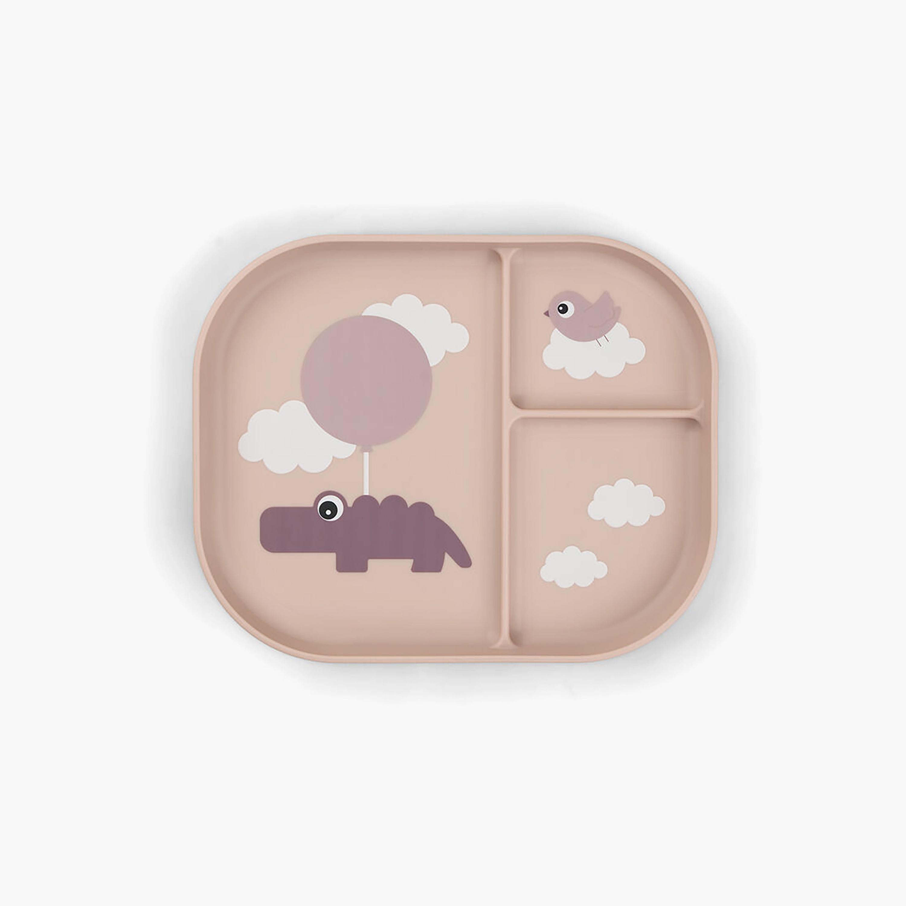 طبق أطفال مقسم "فودي" بتصميم غيوم السعادة لون بودرة وردي من دون باي دير-baby-feeding-mealtimeessentials-image-1