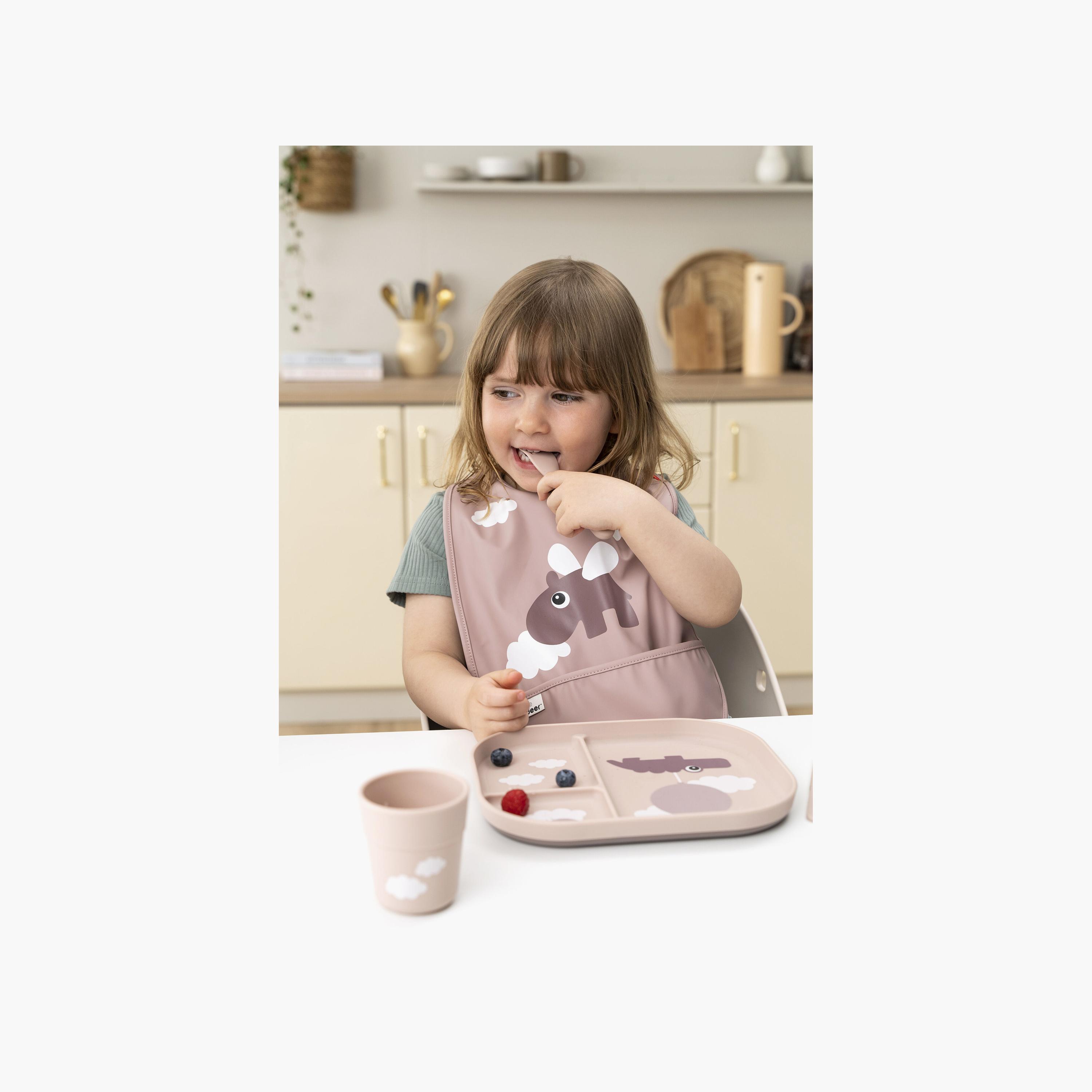 طبق أطفال مقسم "فودي" بتصميم غيوم السعادة لون بودرة وردي من دون باي دير-baby-feeding-mealtimeessentials-image-4