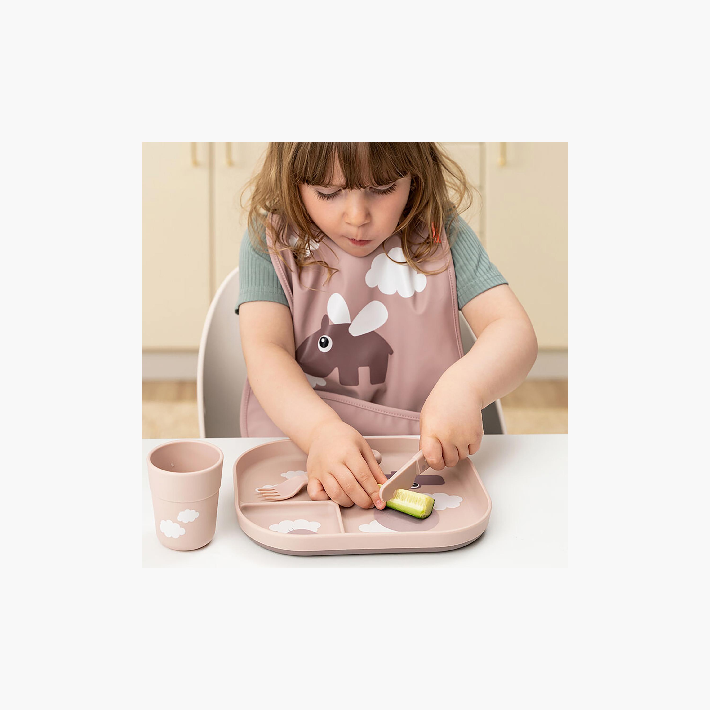 طبق أطفال مقسم "فودي" بتصميم غيوم السعادة لون بودرة وردي من دون باي دير-baby-feeding-mealtimeessentials-image-5