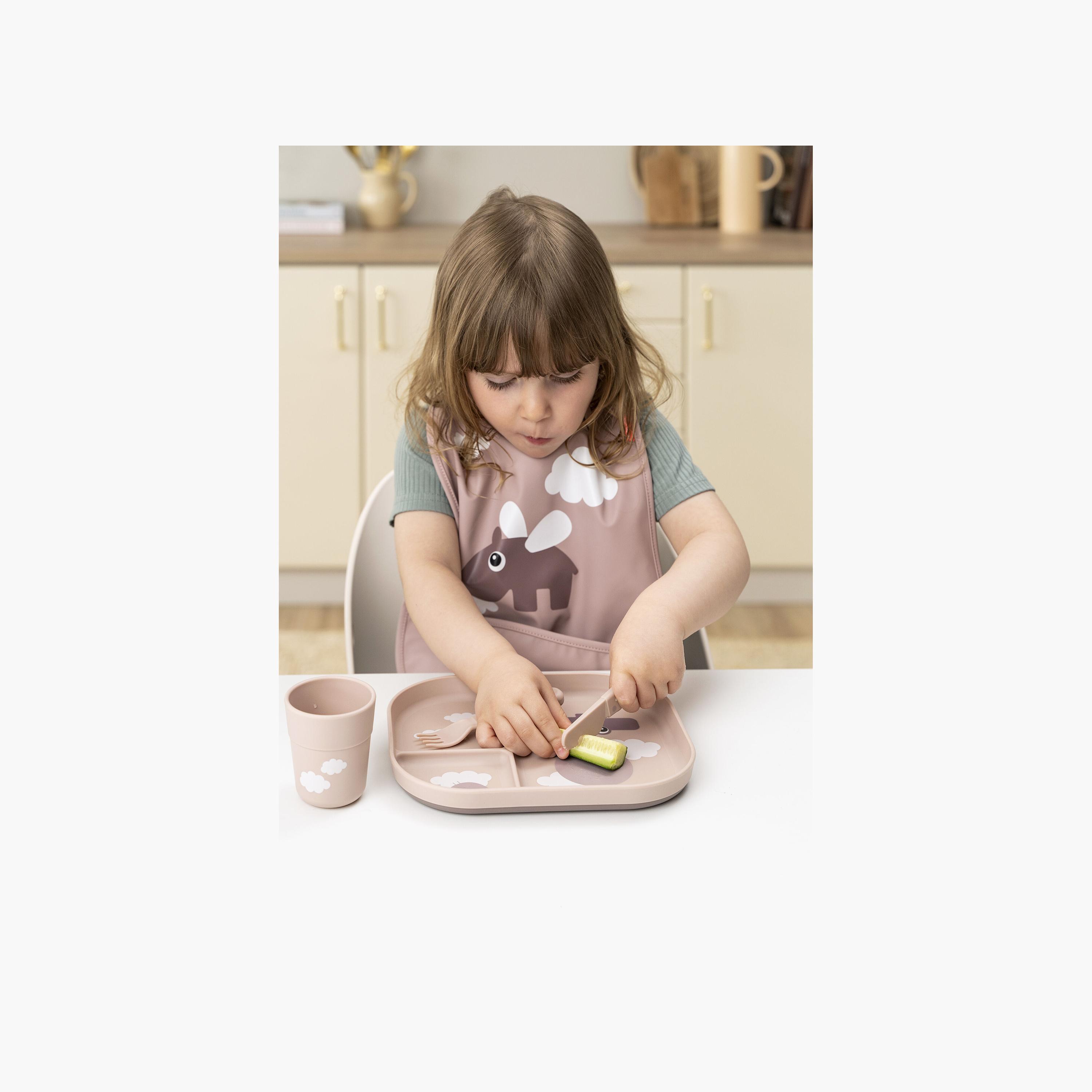 طبق أطفال مقسم "فودي" بتصميم غيوم السعادة لون بودرة وردي من دون باي دير-baby-feeding-mealtimeessentials-image-6
