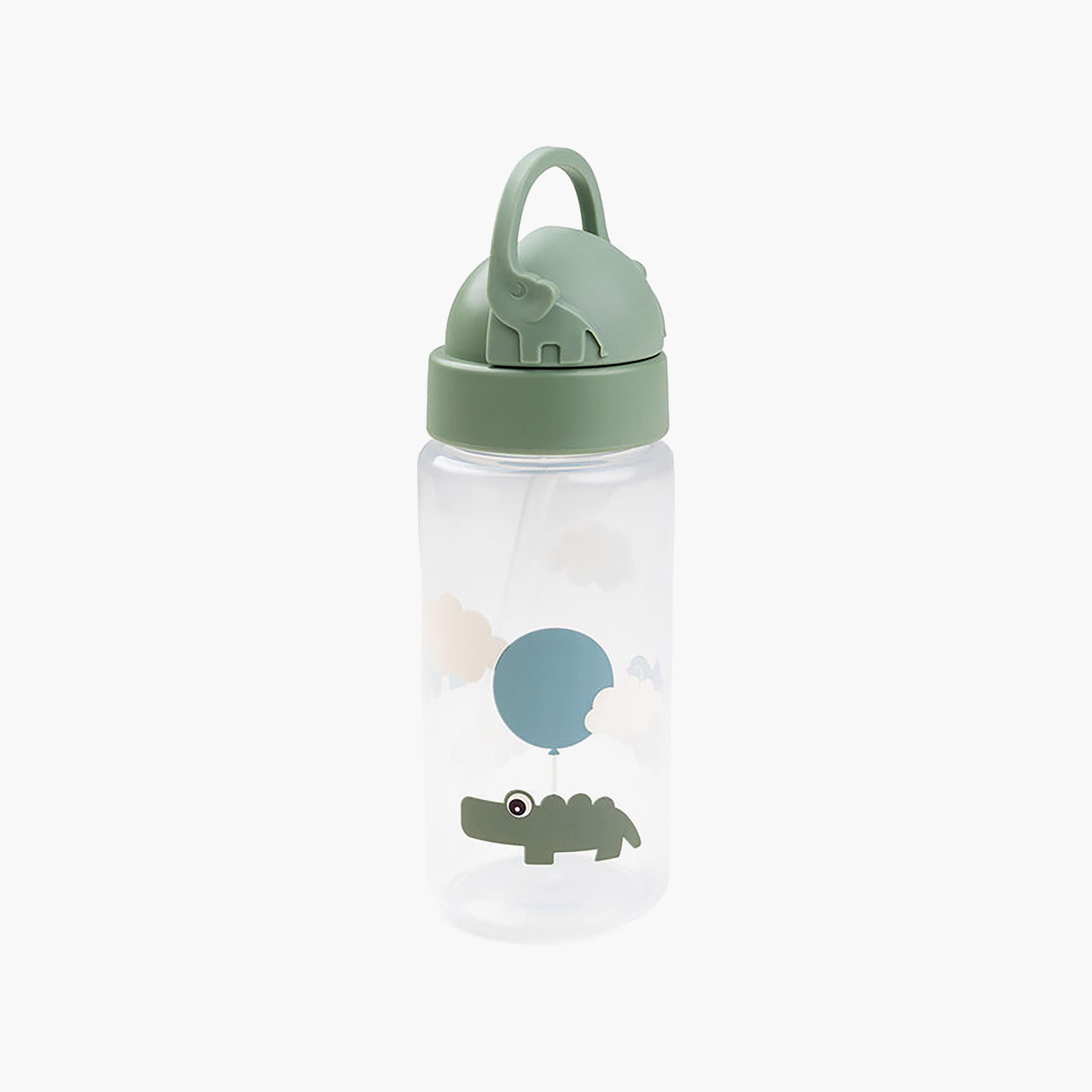 زجاجة مياه مع ماصة بتصميم غيوم السعادة لون أخضر من دون باي دير - 350 مل-school-waterbottles-image-1
