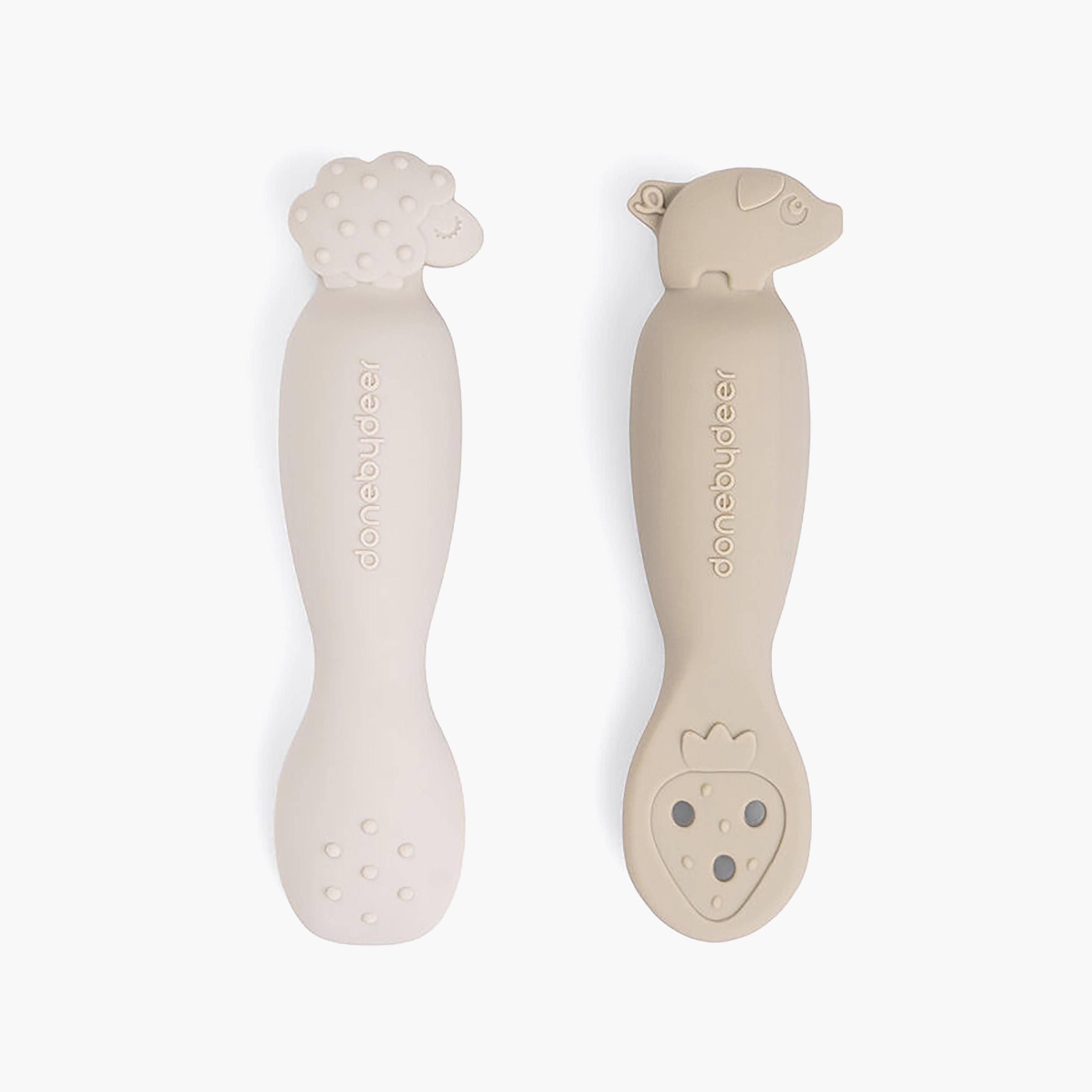 طقم ملاعق تدريب للأطفال بتصميم مخرطة المزرعة لون رملي (قطعتين) من دون باي دير-baby-feeding-mealtimeessentials-image-1
