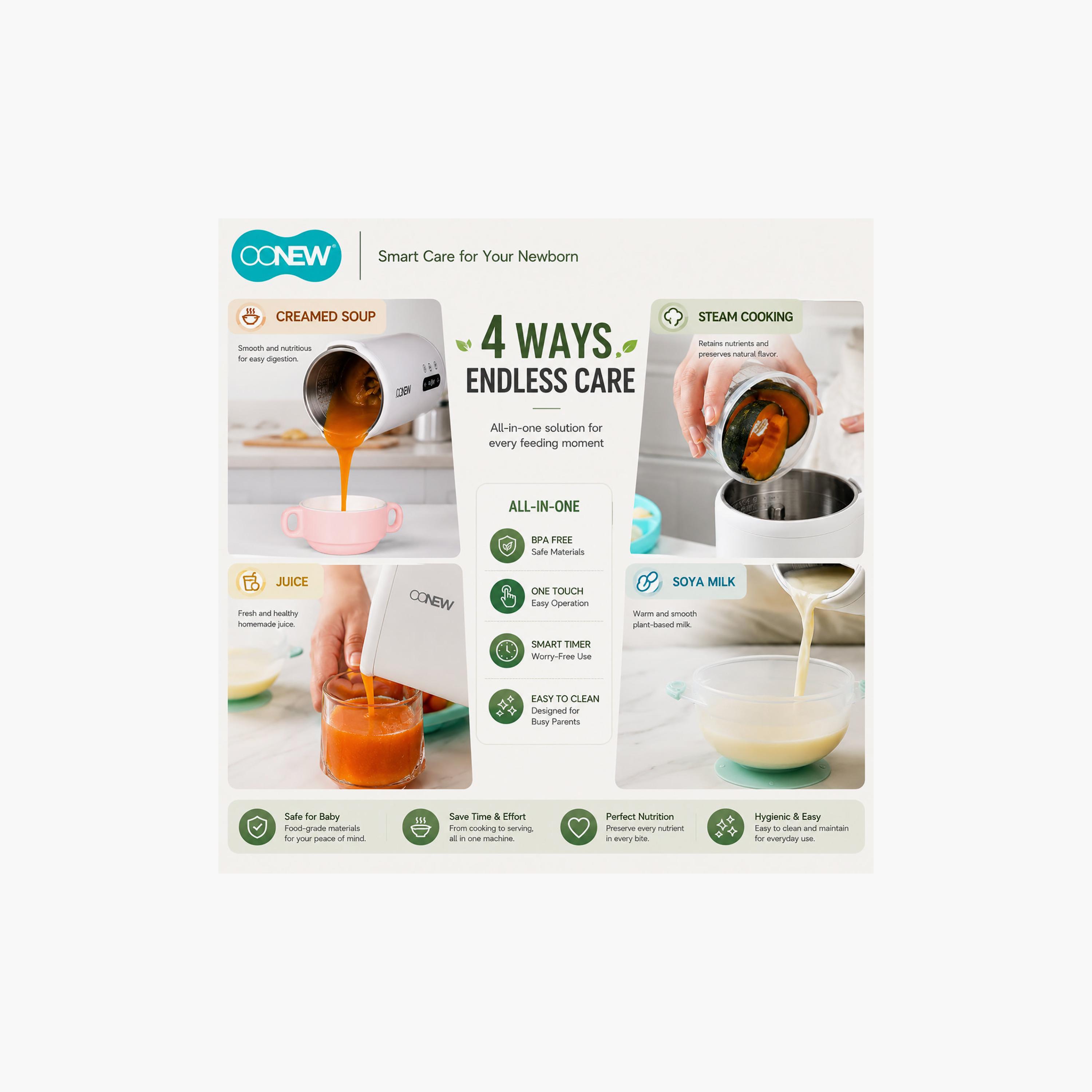 Oonew 6-In-1 Self-Clean Cordless Food Steamer Blender with SS Jar-baby-feeding-babyfoodprocessors-image-8