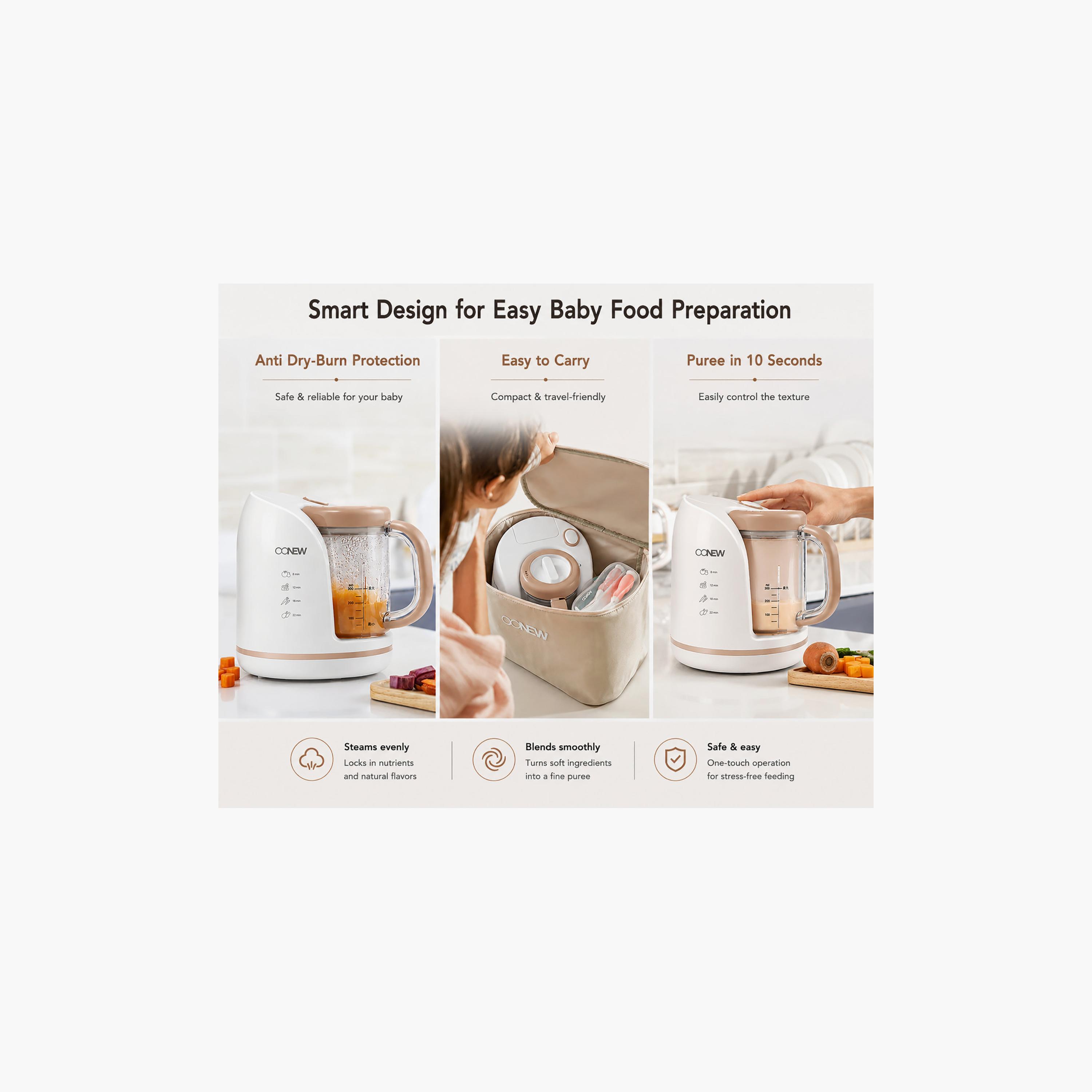 محضر طعام ومطحنة وطهي بالبخار للأطفال رقمي 5 في 1 مع وعاء تريتان من أونيو-baby-feeding-babyfoodprocessors-image-9