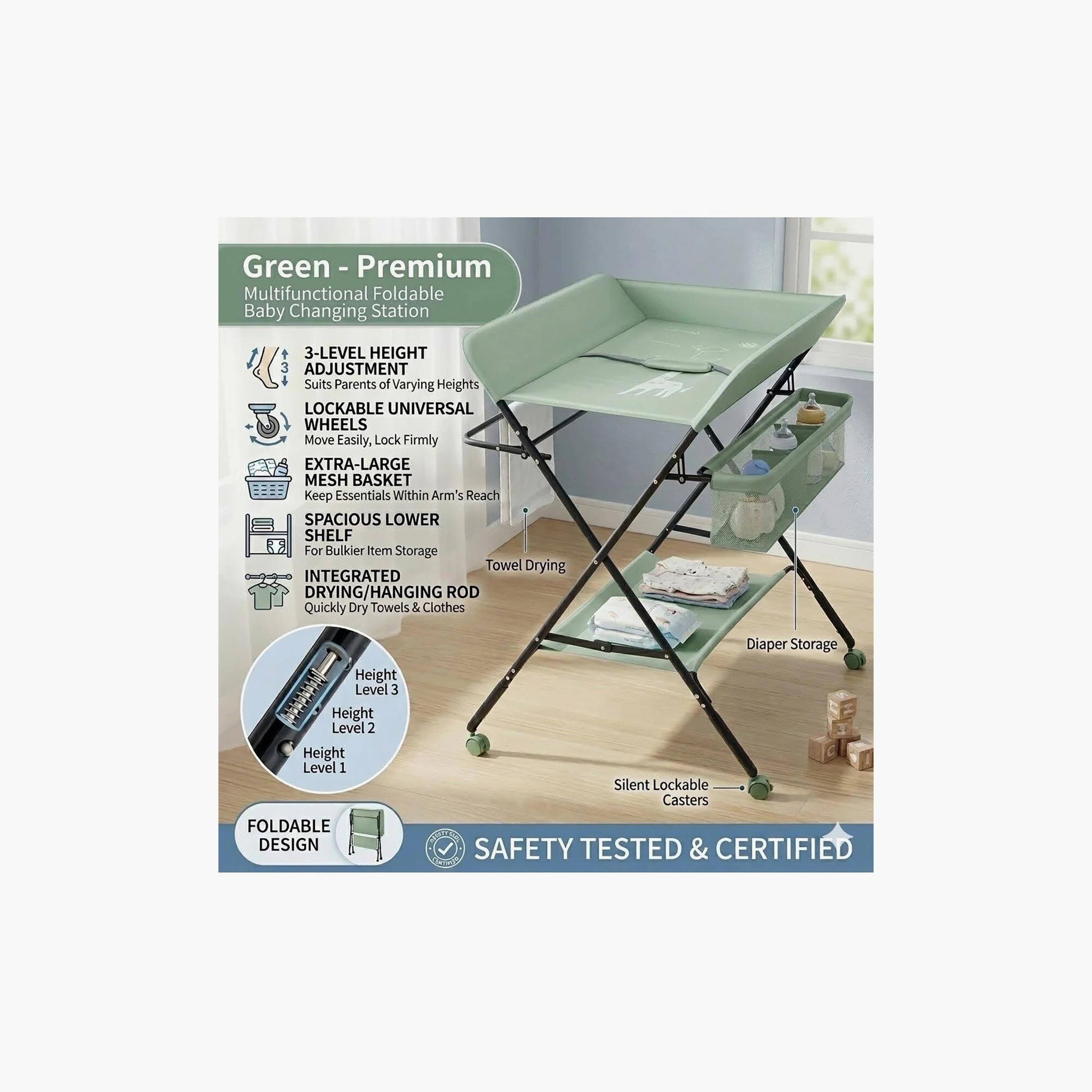 Kikibebe Multifunctional Foldable Changing Table with Storage Organizer & Wheels-baby-bathandcare-changingtables-image-2