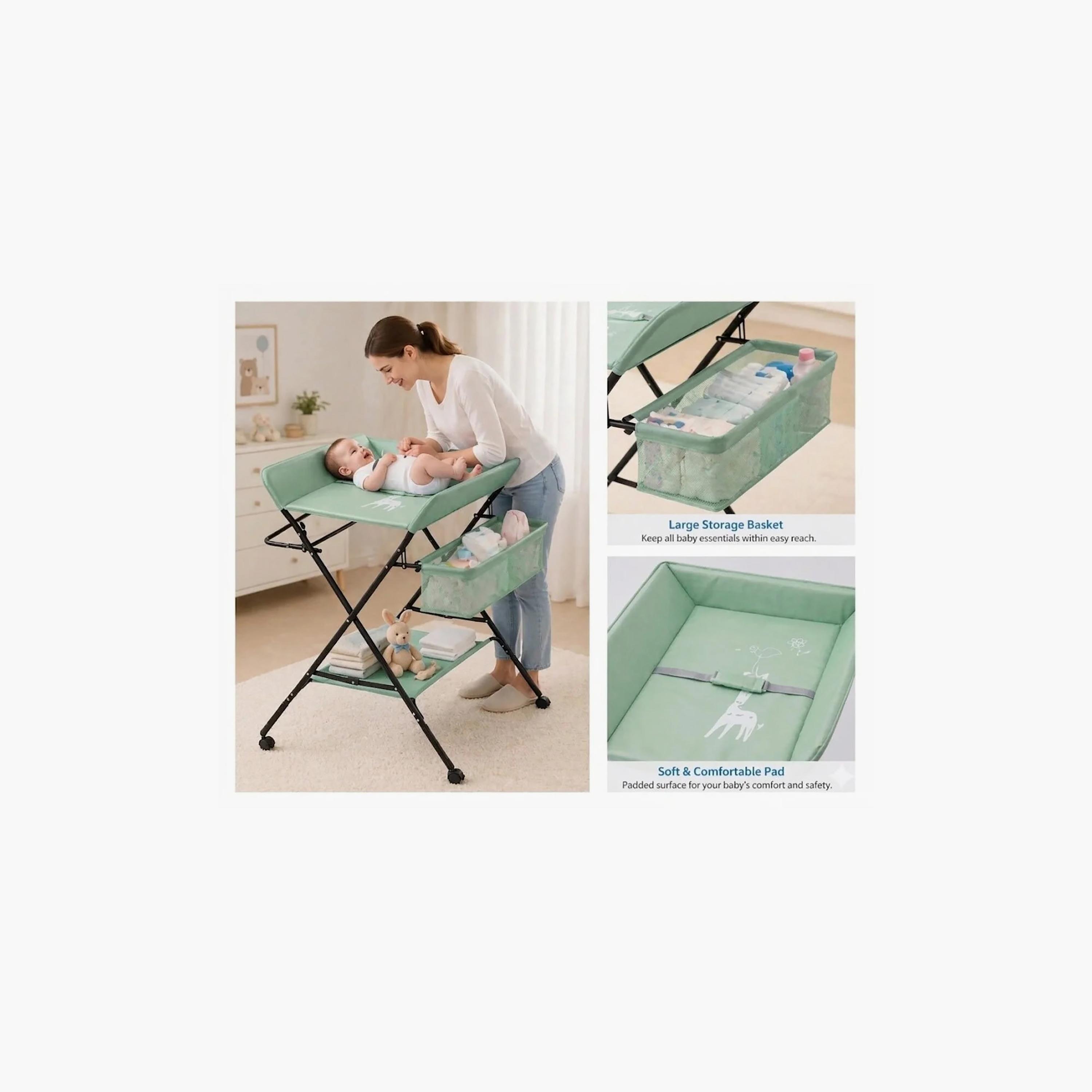Kikibebe Multifunctional Foldable Changing Table with Storage Organizer & Wheels-baby-bathandcare-changingtables-image-3