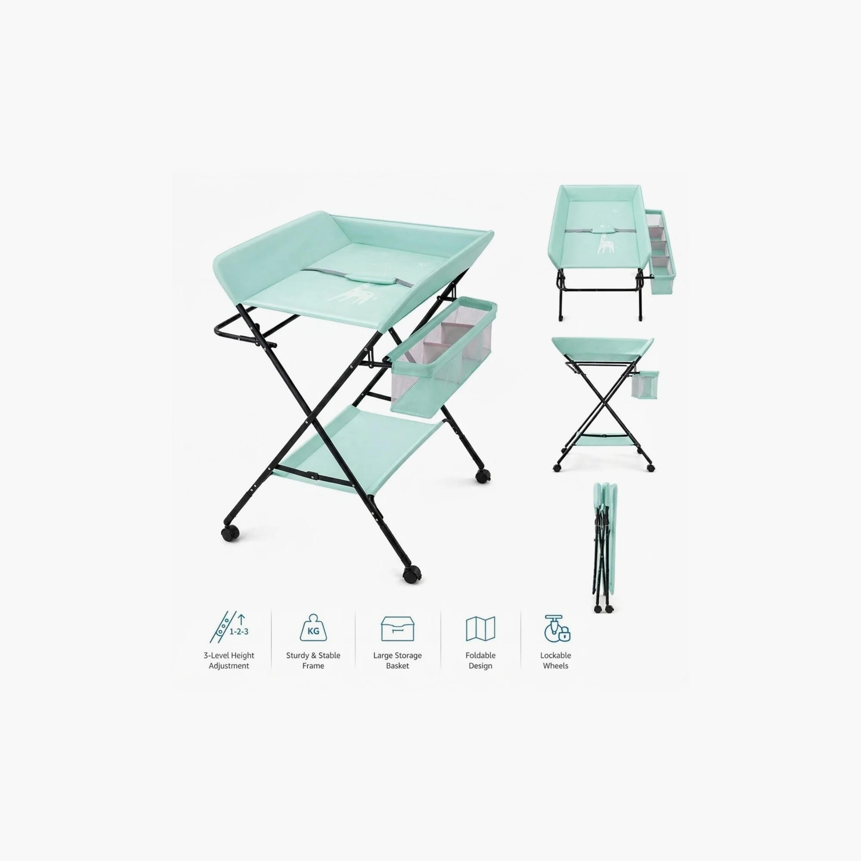 Kikibebe Multifunctional Foldable Changing Table with Storage Organizer & Wheels-baby-bathandcare-changingtables-image-4