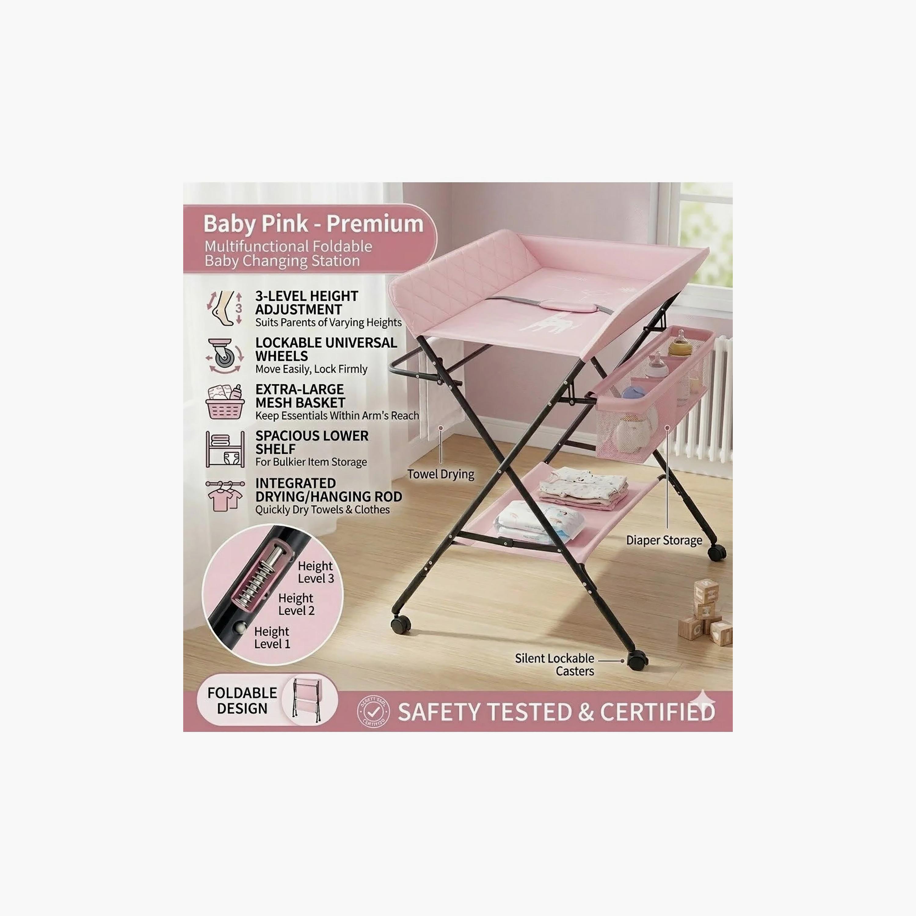 Kikibebe Multifunctional Foldable Changing Table with Storage Organizer & Wheels-baby-bathandcare-changingtables-image-2