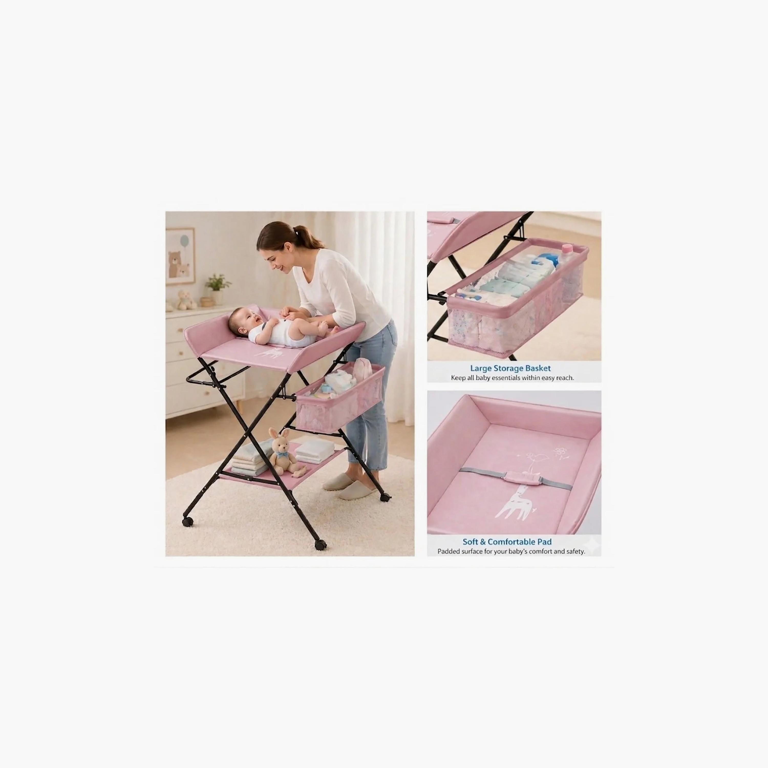 Kikibebe Multifunctional Foldable Changing Table with Storage Organizer & Wheels-baby-bathandcare-changingtables-image-3