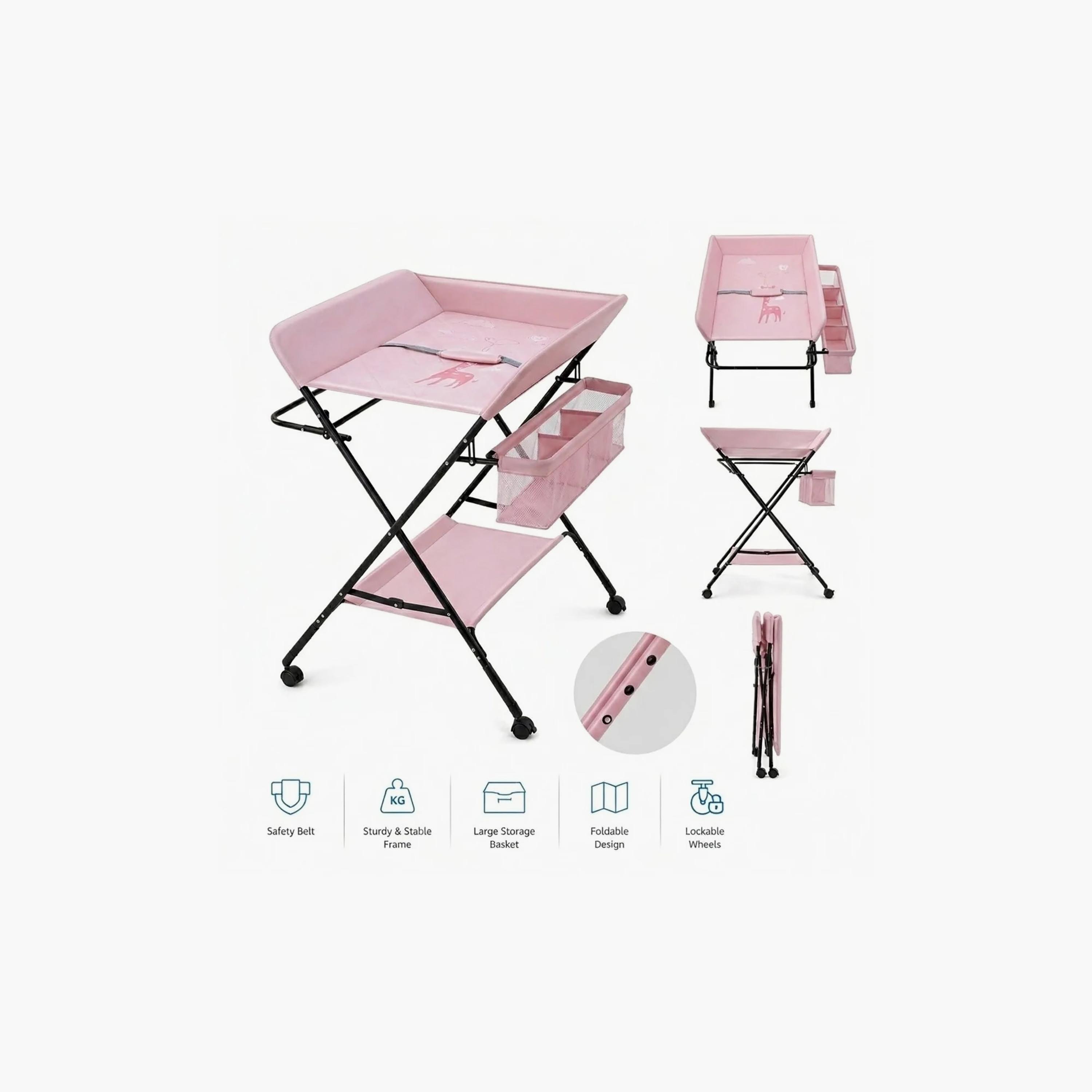 Kikibebe Multifunctional Foldable Changing Table with Storage Organizer & Wheels-baby-bathandcare-changingtables-image-4