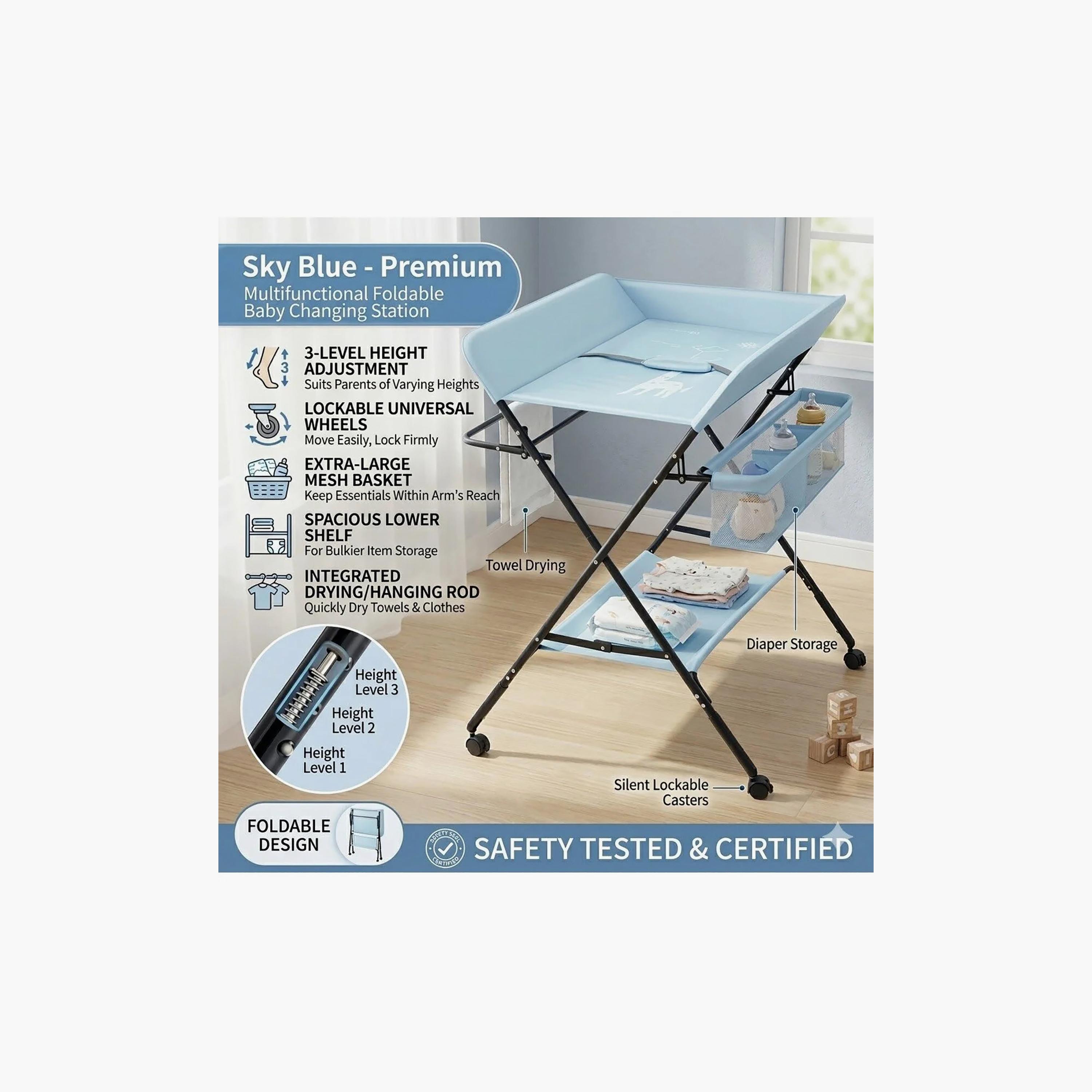 Kikibebe Multifunctional Foldable Changing Table with Storage Organizer & Wheels-baby-bathandcare-changingtables-image-2