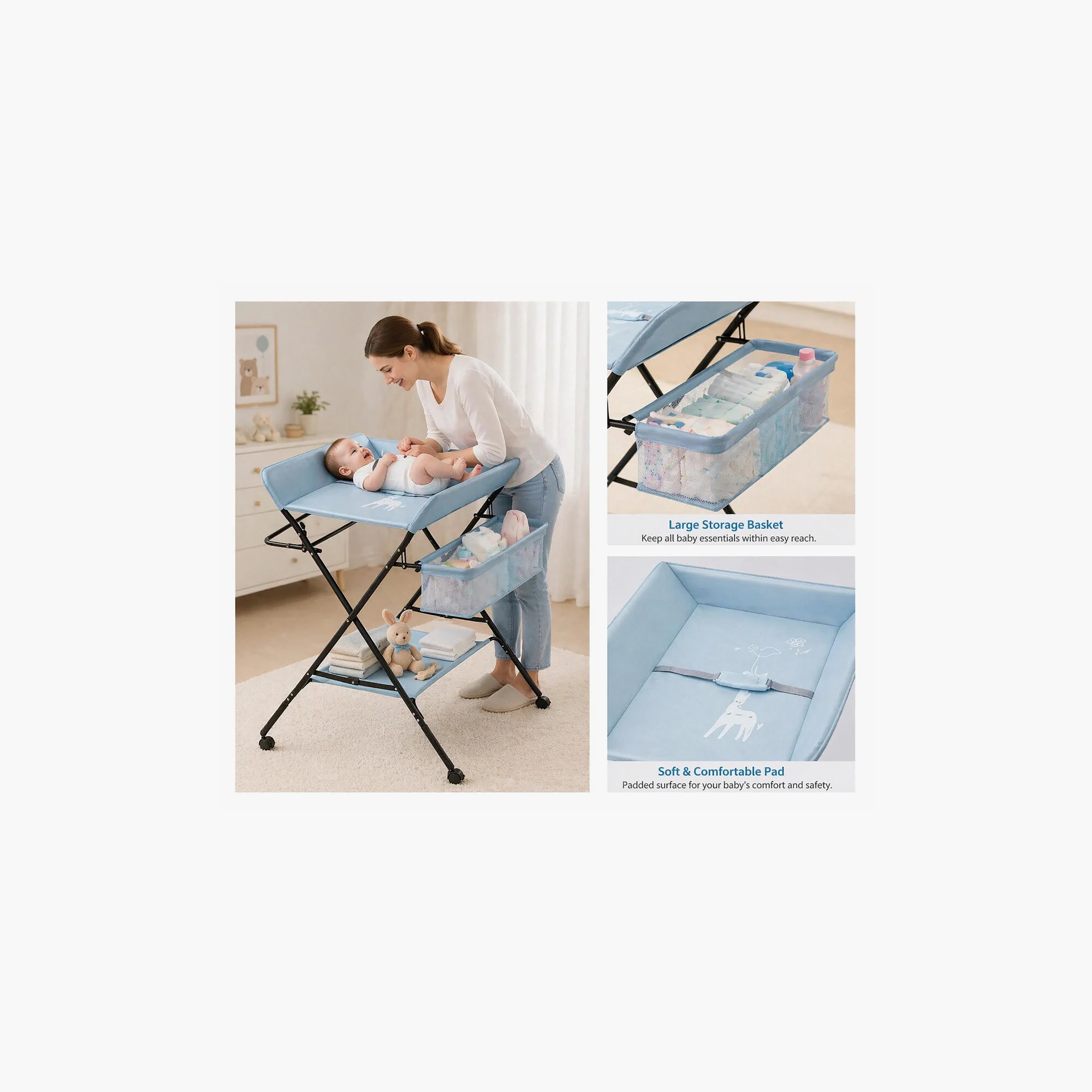 Kikibebe Multifunctional Foldable Changing Table with Storage Organizer & Wheels-baby-bathandcare-changingtables-image-3