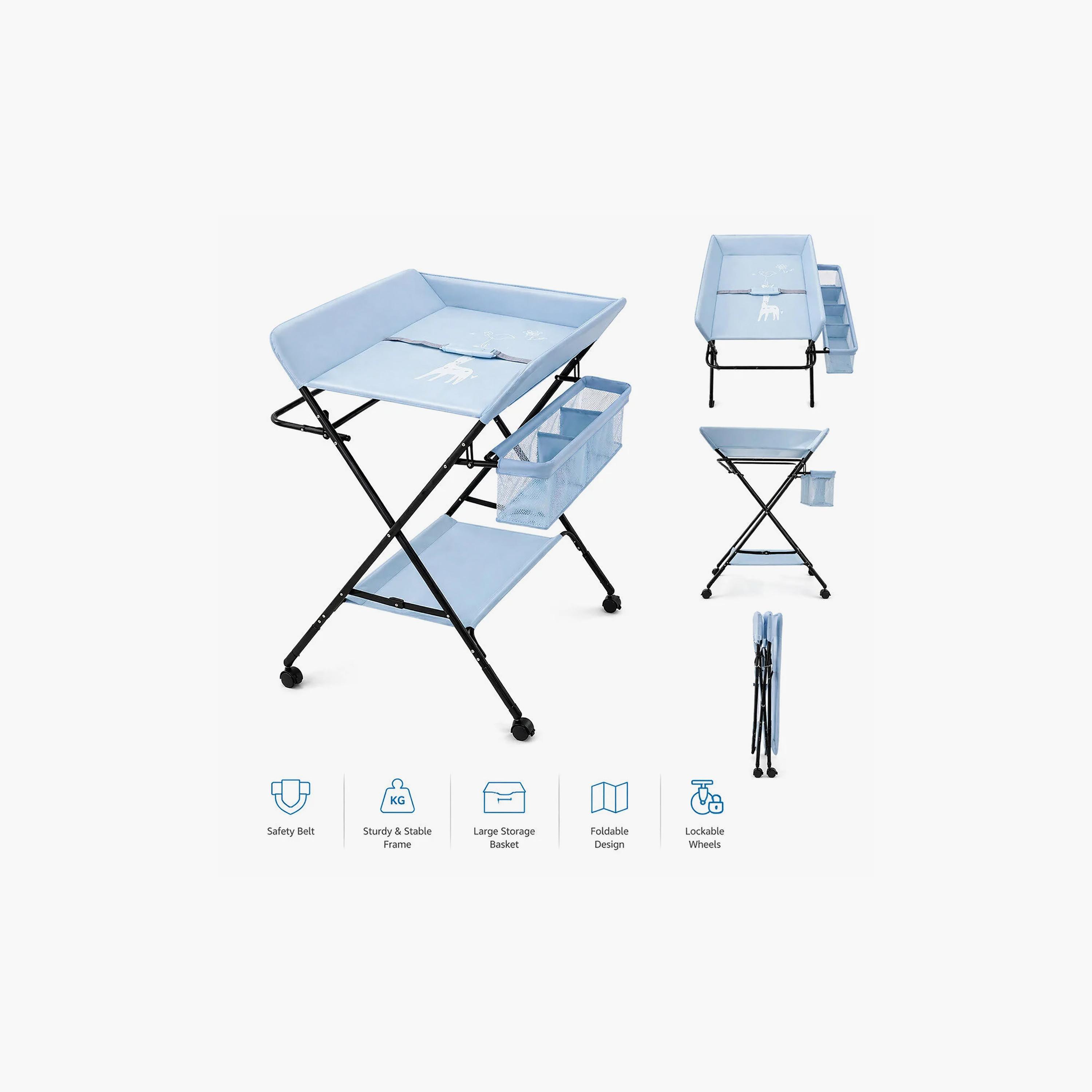 Kikibebe Multifunctional Foldable Changing Table with Storage Organizer & Wheels-baby-bathandcare-changingtables-image-4