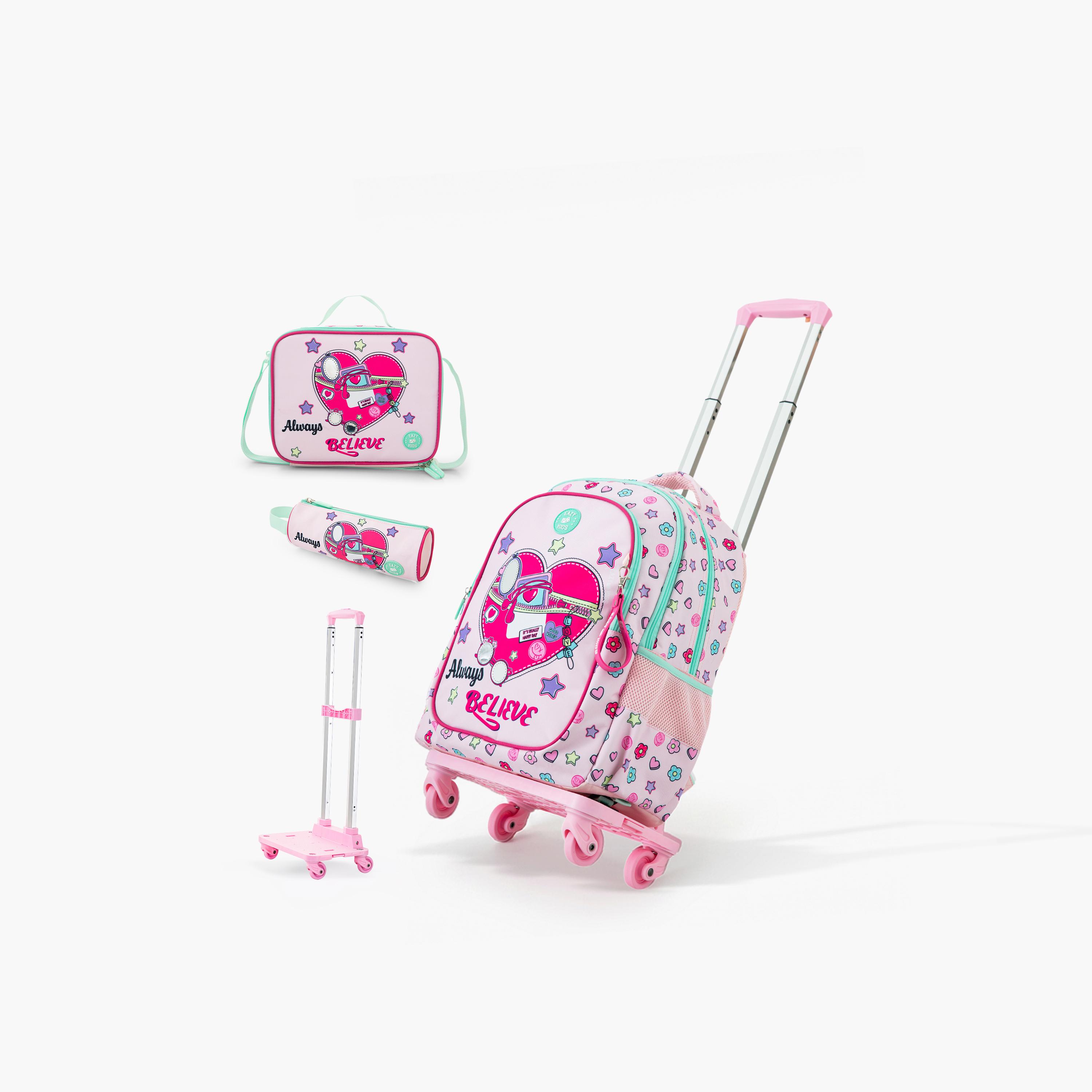 Eazy Kids School Bag & Pencil Bag & Lunch Bag with Foldable 4 Wheel Trolley - 17 Inch-school-bagsandbackpacks-trolleybags-image-1