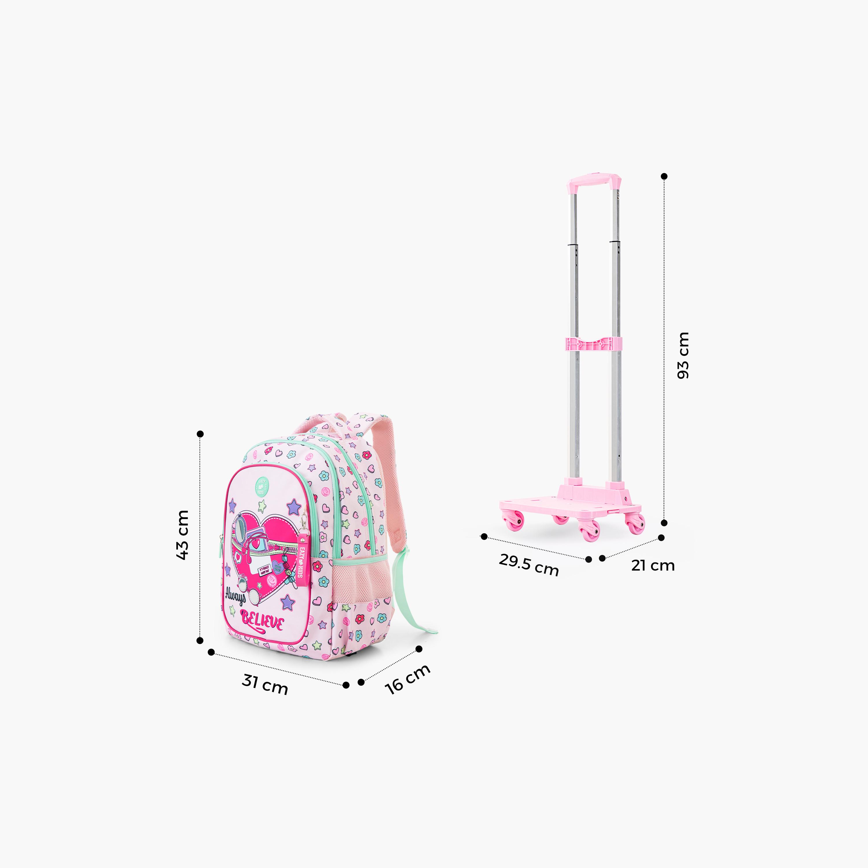 Eazy Kids School Bag & Pencil Bag & Lunch Bag with Foldable 4 Wheel Trolley - 17 Inch-school-bagsandbackpacks-trolleybags-image-7