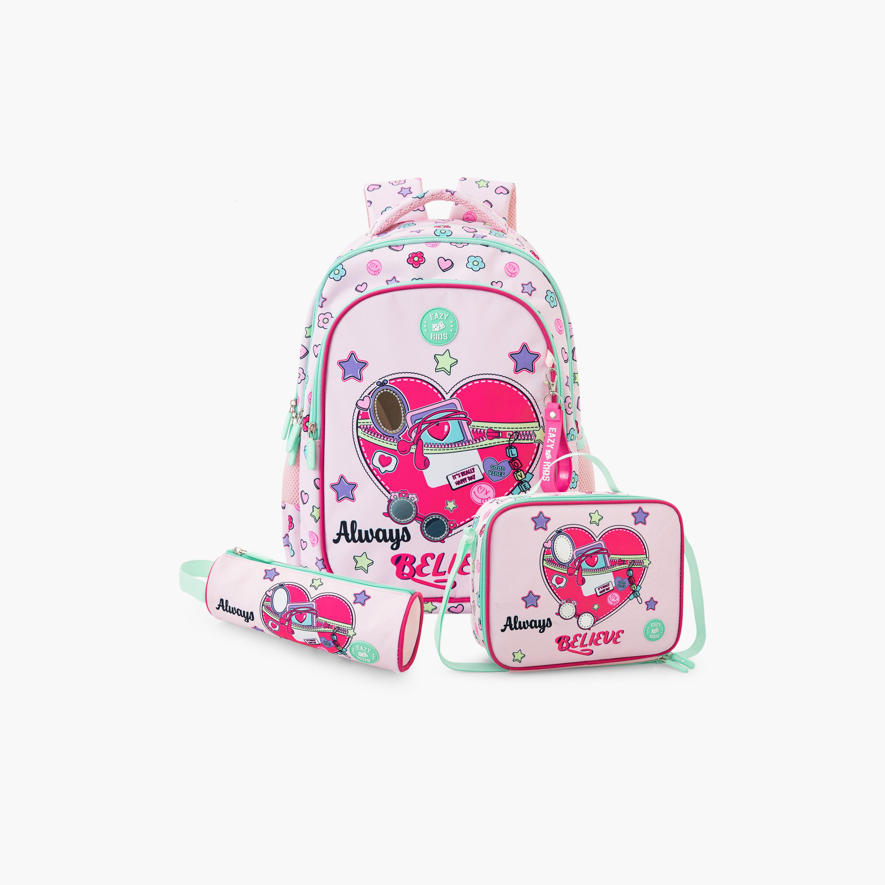 Eazy Kids School Bag & Pencil Bag & Lunch Bag with Foldable 4 Wheel Trolley - 17 Inch-school-bagsandbackpacks-trolleybags-image-8