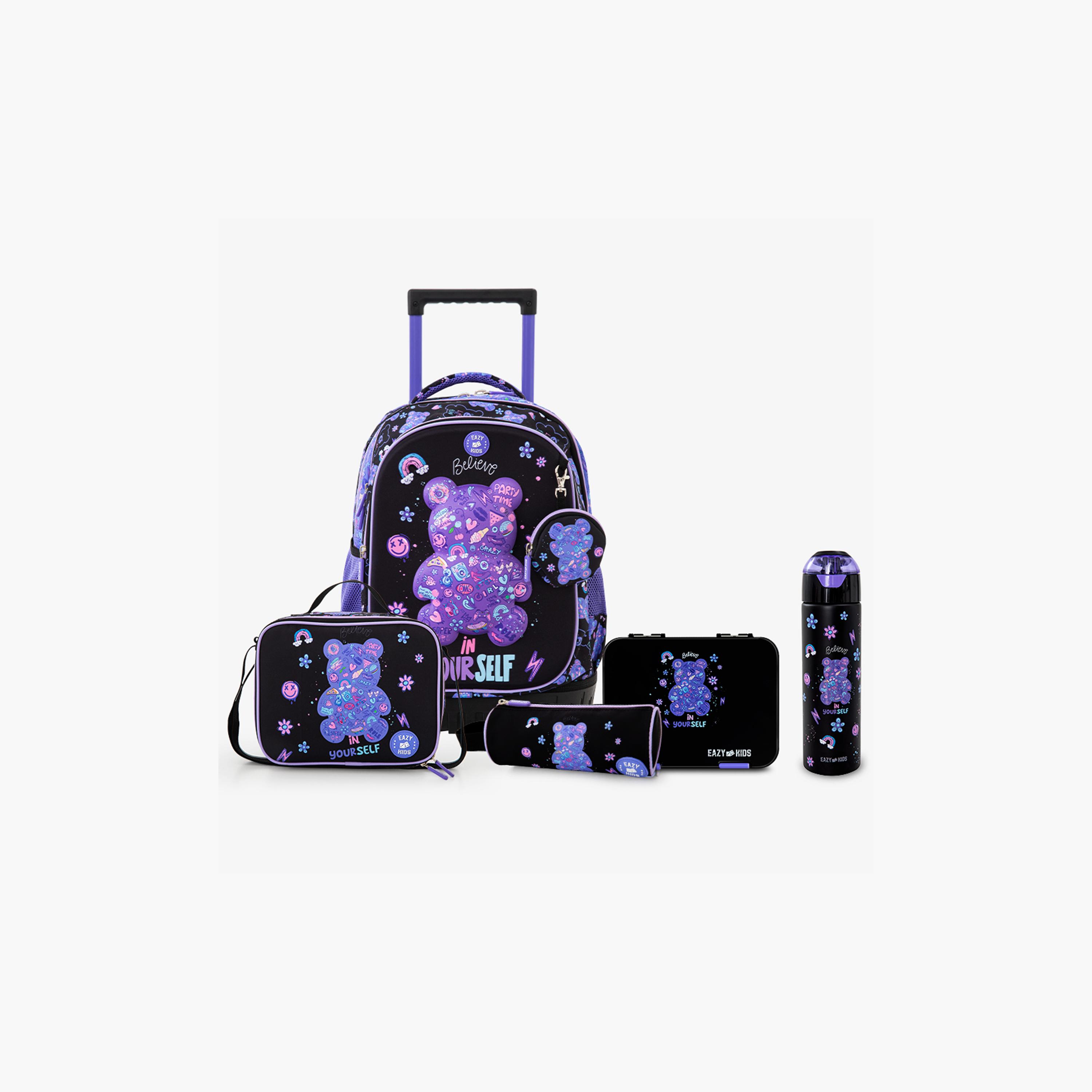 Eazy Kids Trolley School Bag & Pencil Bag & Lunch Bag with Insulated Bottle & Lunch Box - 18 Inch-school-bagsandbackpacks-trolleybags-image-1