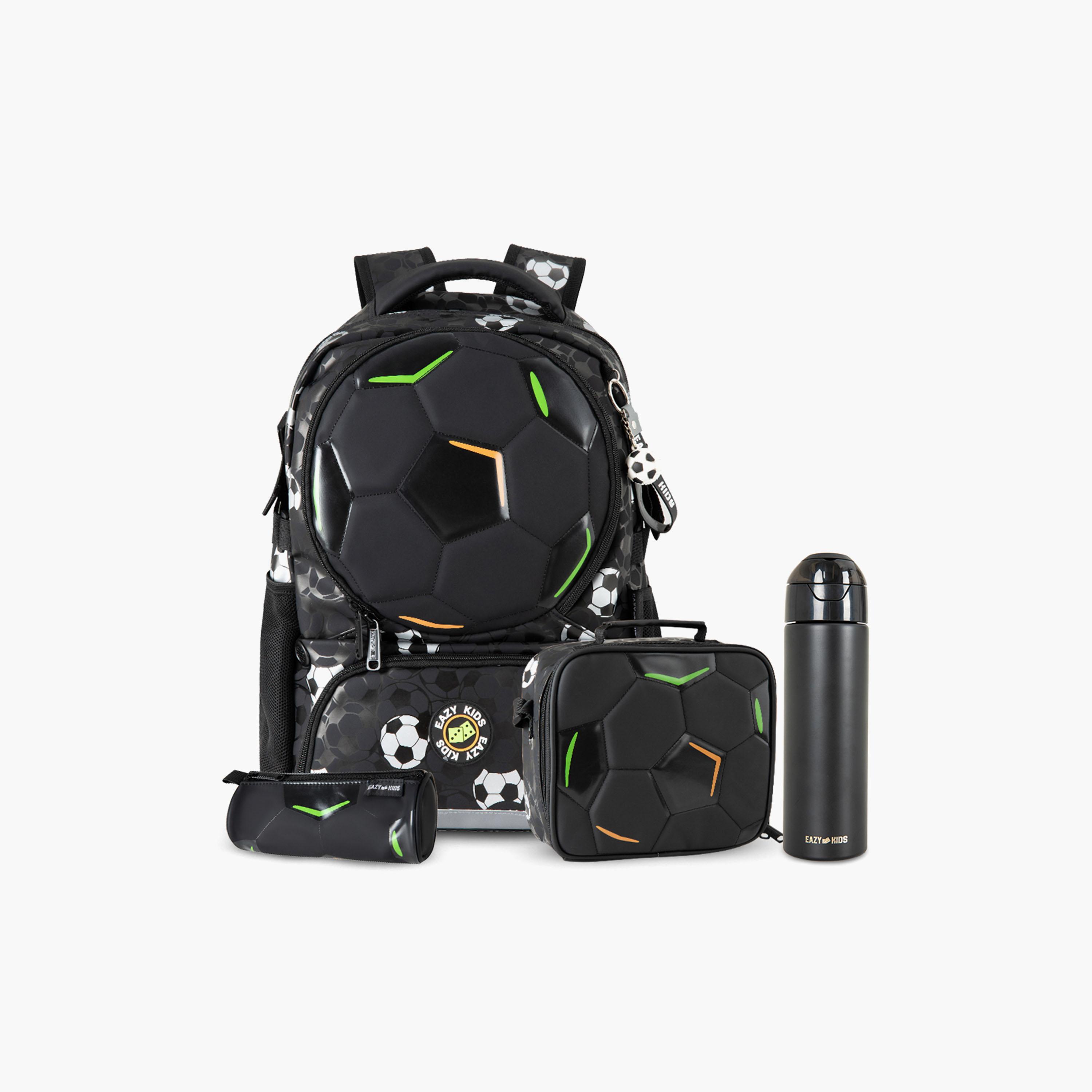 Eazy Kids Footballer Bag & Pencil Bag & Lunch Bag with Football & Insulated SS Bottle Set - 17 Inch-school-bagsandbackpacks-sets-image-1