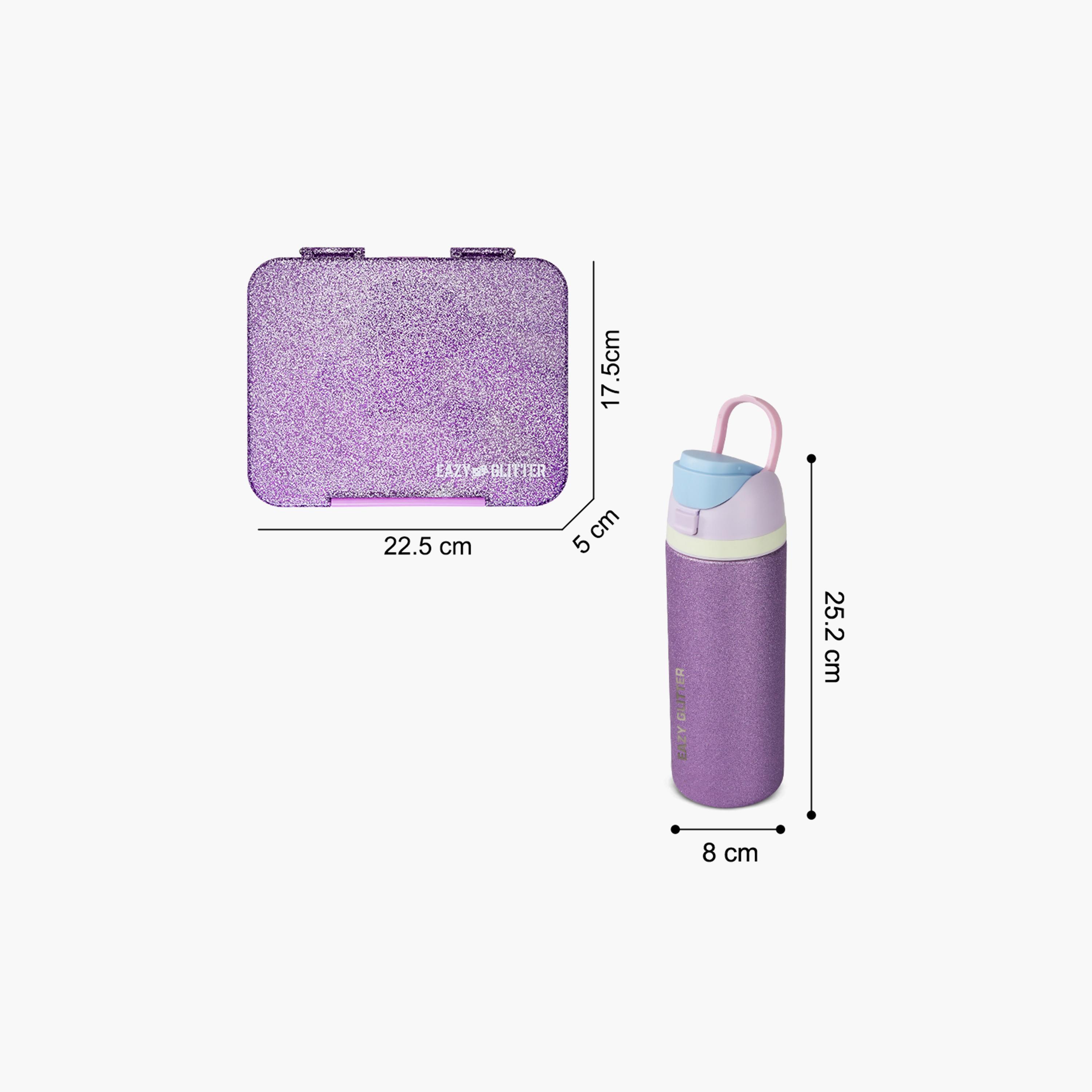 Eazy Kids Convertible Bento Lunch Box & Glitter SS Water Bottle with Cutlery & Bag - 720 ml-school-lunchessentials-lunchboxes-image-5