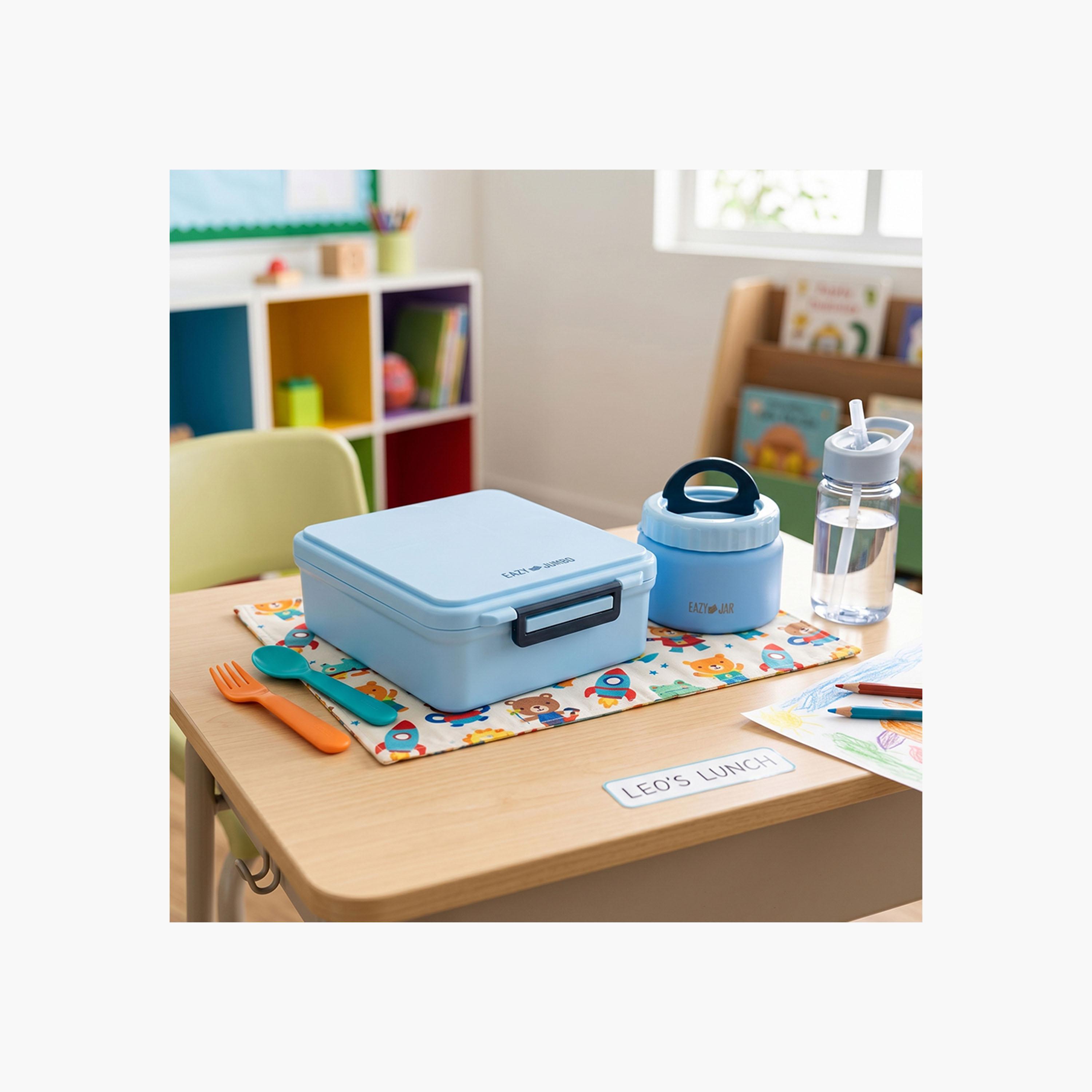 Eazy Kids Jumbo Bento Lunch Box with Steel & Sause Jars Tritan Water Bottle - 850 ml-school-lunchessentials-lunchboxes-image-13