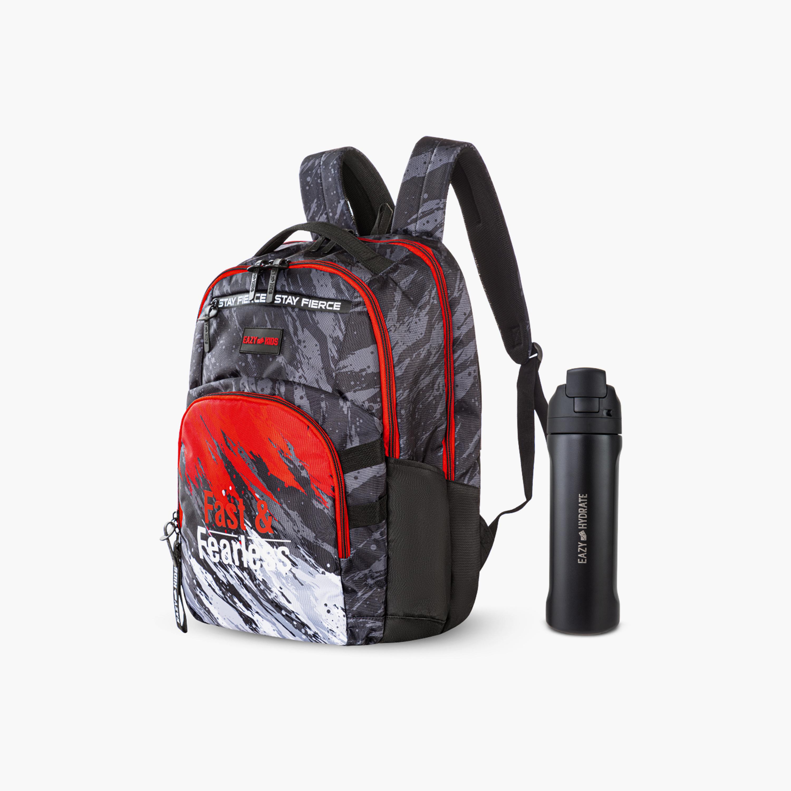 Eazy Kids Fast & Fearless School Bag with 710 ml Stainless Steel Water Bottle - 20 Inch-school-bagsandbackpacks-backpacks-image-1