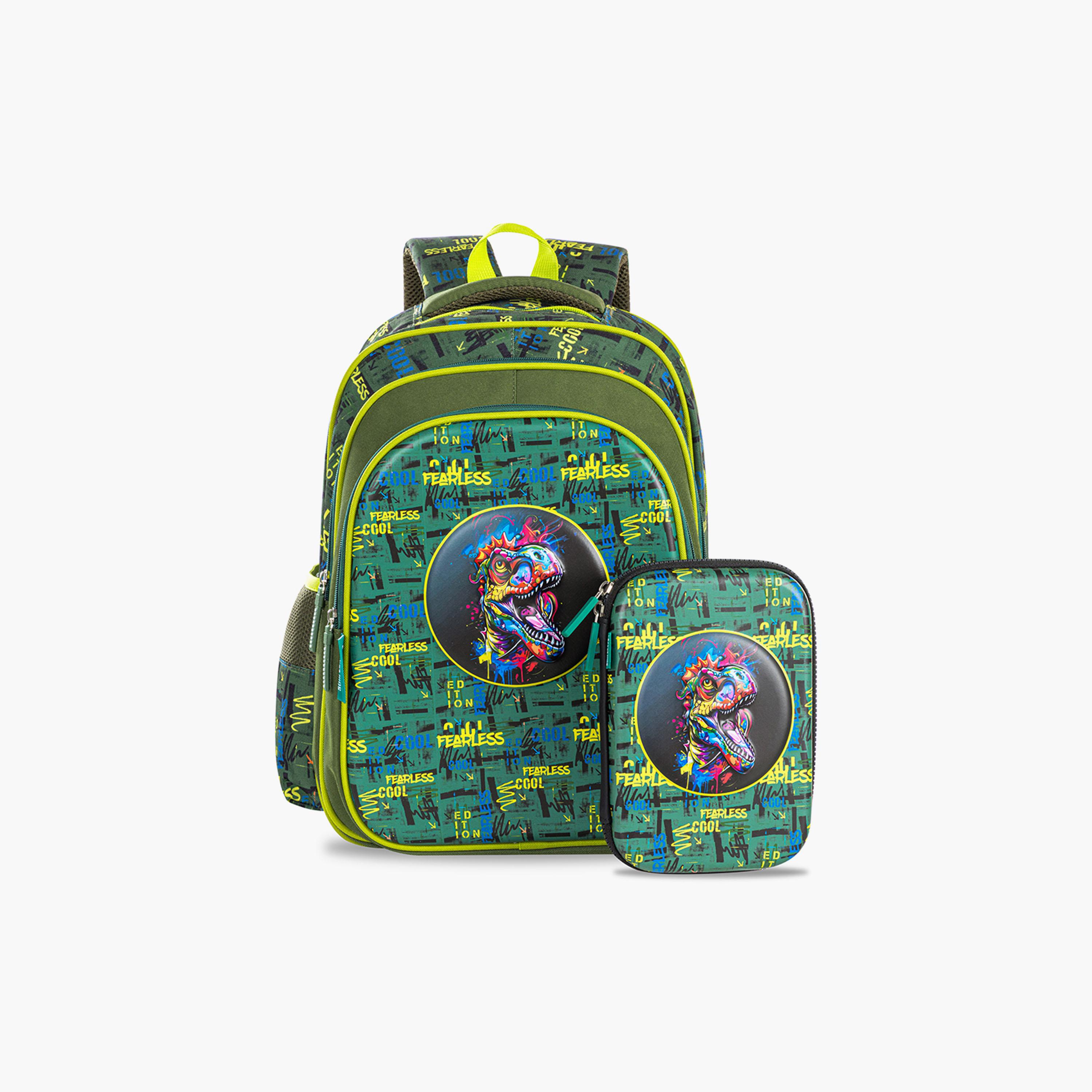 Eazy Kids Dino School Bag & Pencil Case with Bento Lunch Box & Spray Water Bottle-school-bagsandbackpacks-sets-image-7