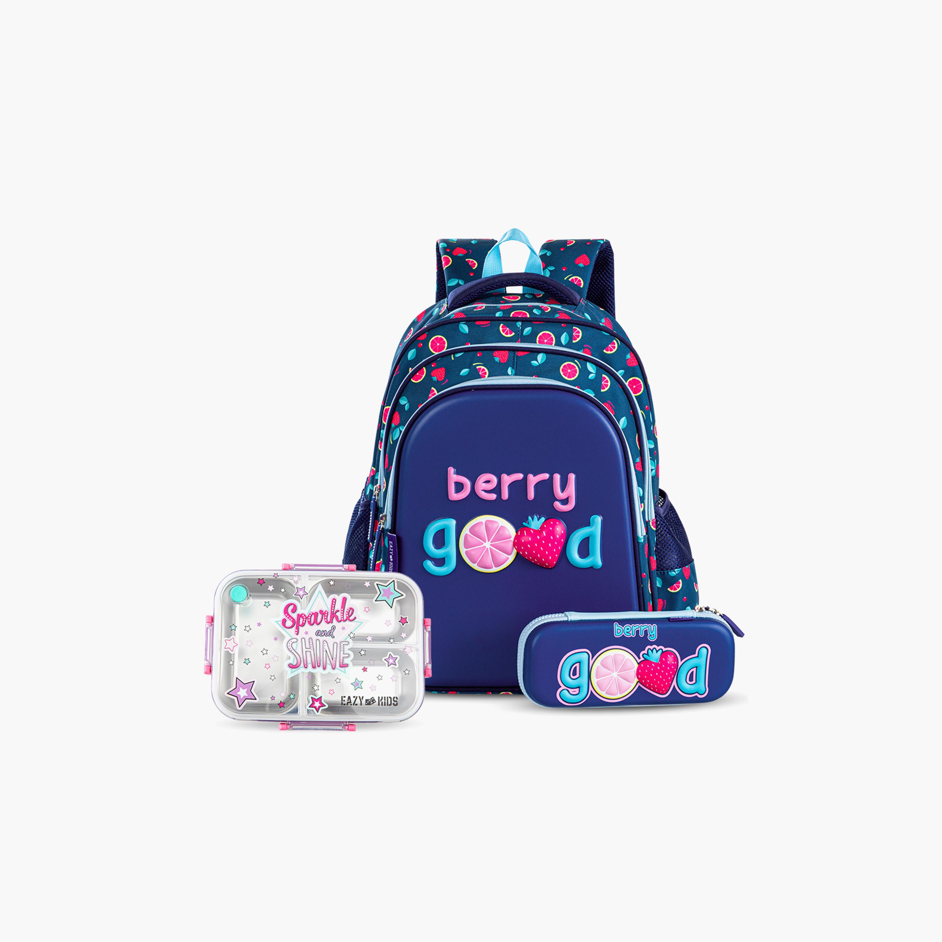 Eazy Kids Berry Good School Bag & Pencil Bag with Stainless Steel Bento Lunch Box-school-bagsandbackpacks-sets-image-1