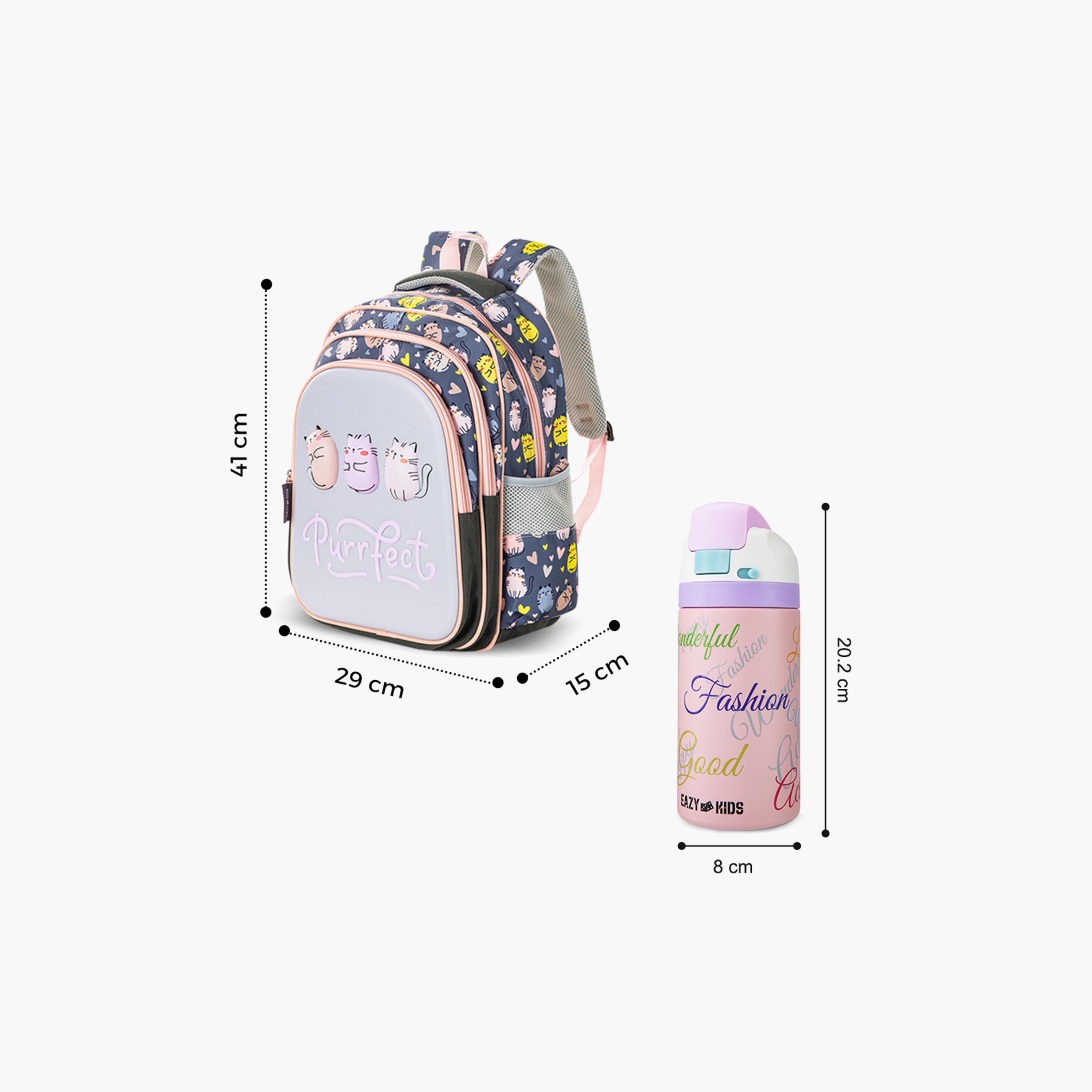 Eazy Kids Purfect School Bag & Pencil Bag with Stainless Steel Water Bottle-school-bagsandbackpacks-sets-image-7