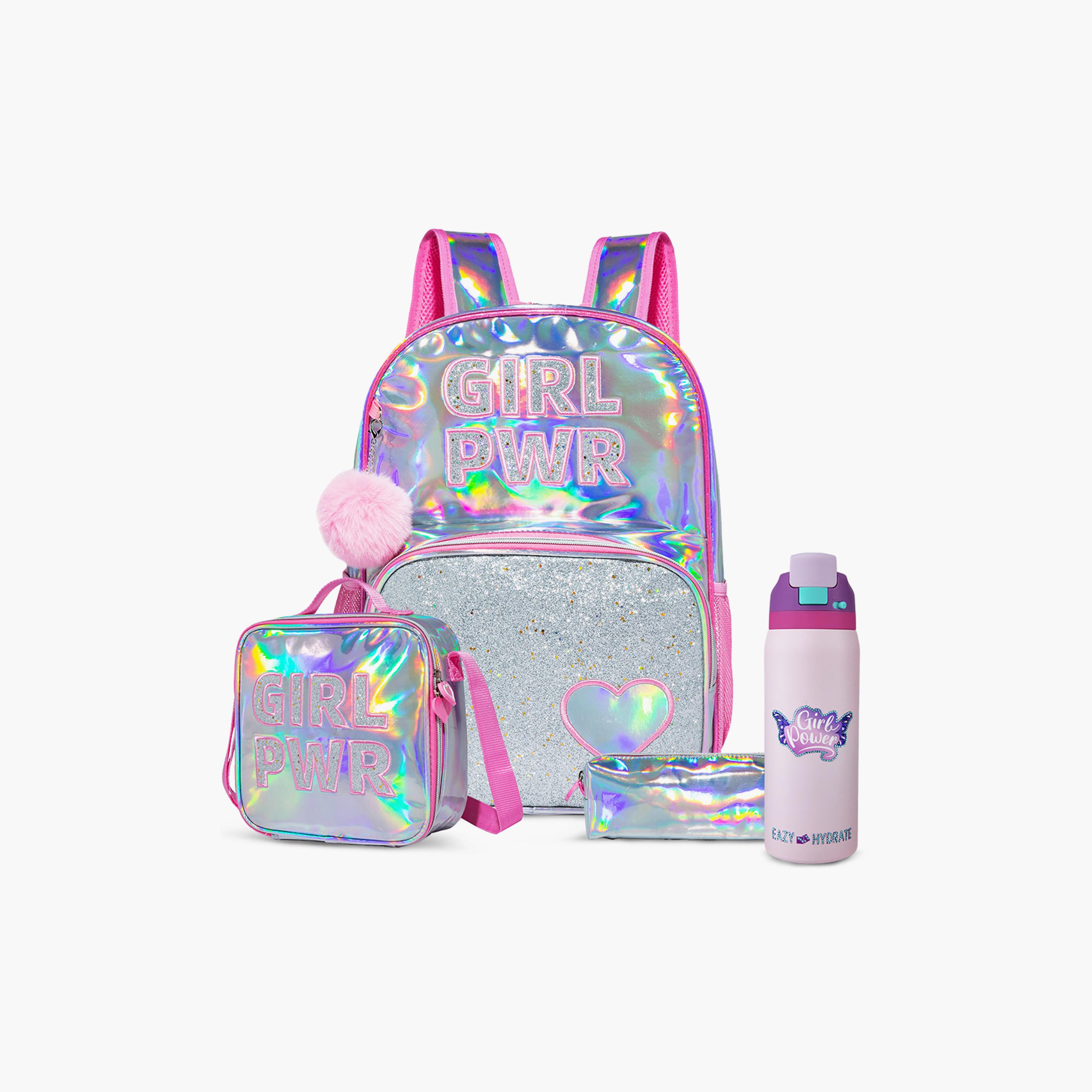 Eazy Kids Girl Power School Bag & Pencil Bag with Lunch Bag & Stainless Steel Water Bottle-school-bagsandbackpacks-sets-image-1