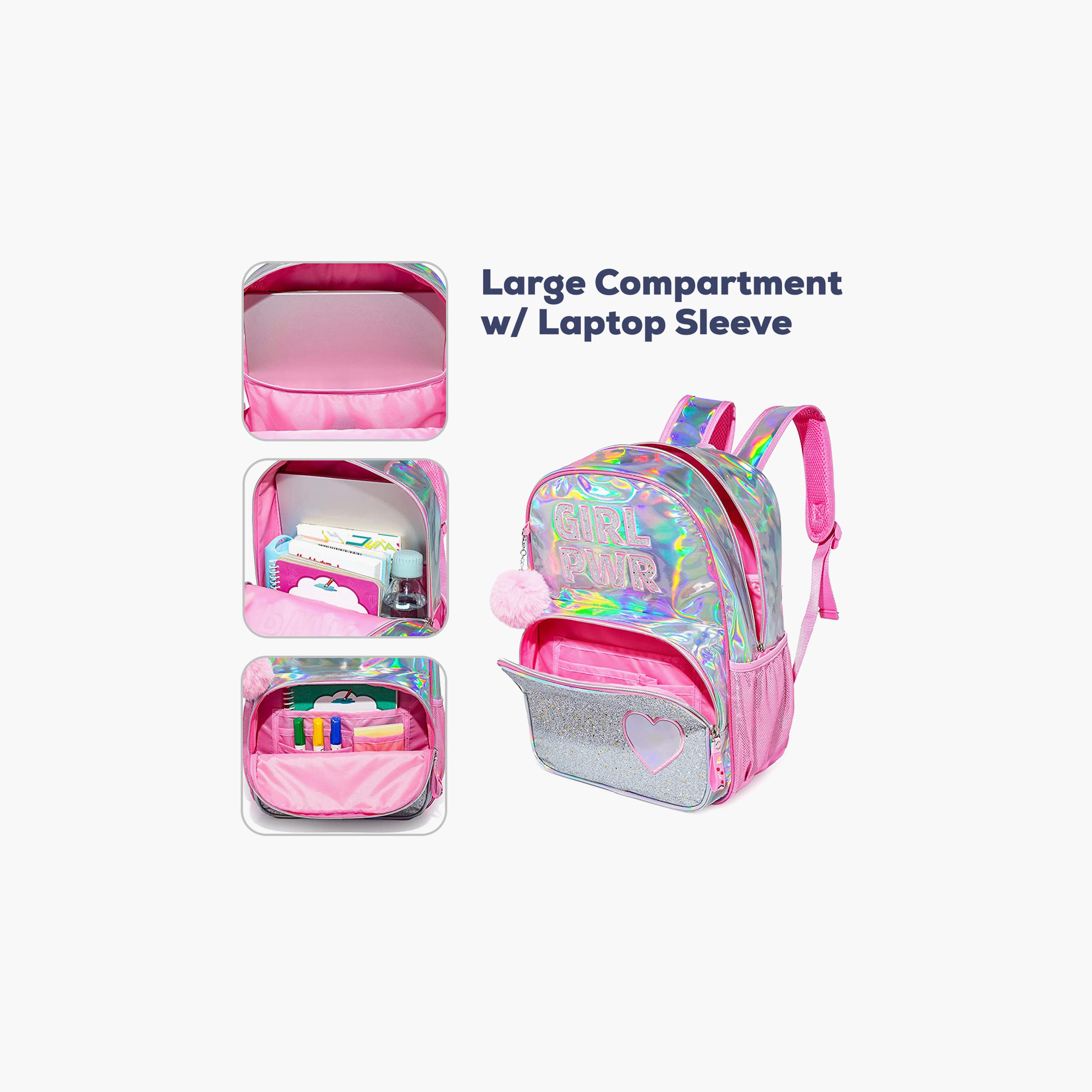 Eazy Kids Girl Power School Bag & Pencil Bag with Lunch Bag & Glitter Stainless Steel Water Bottle-school-bagsandbackpacks-sets-image-12