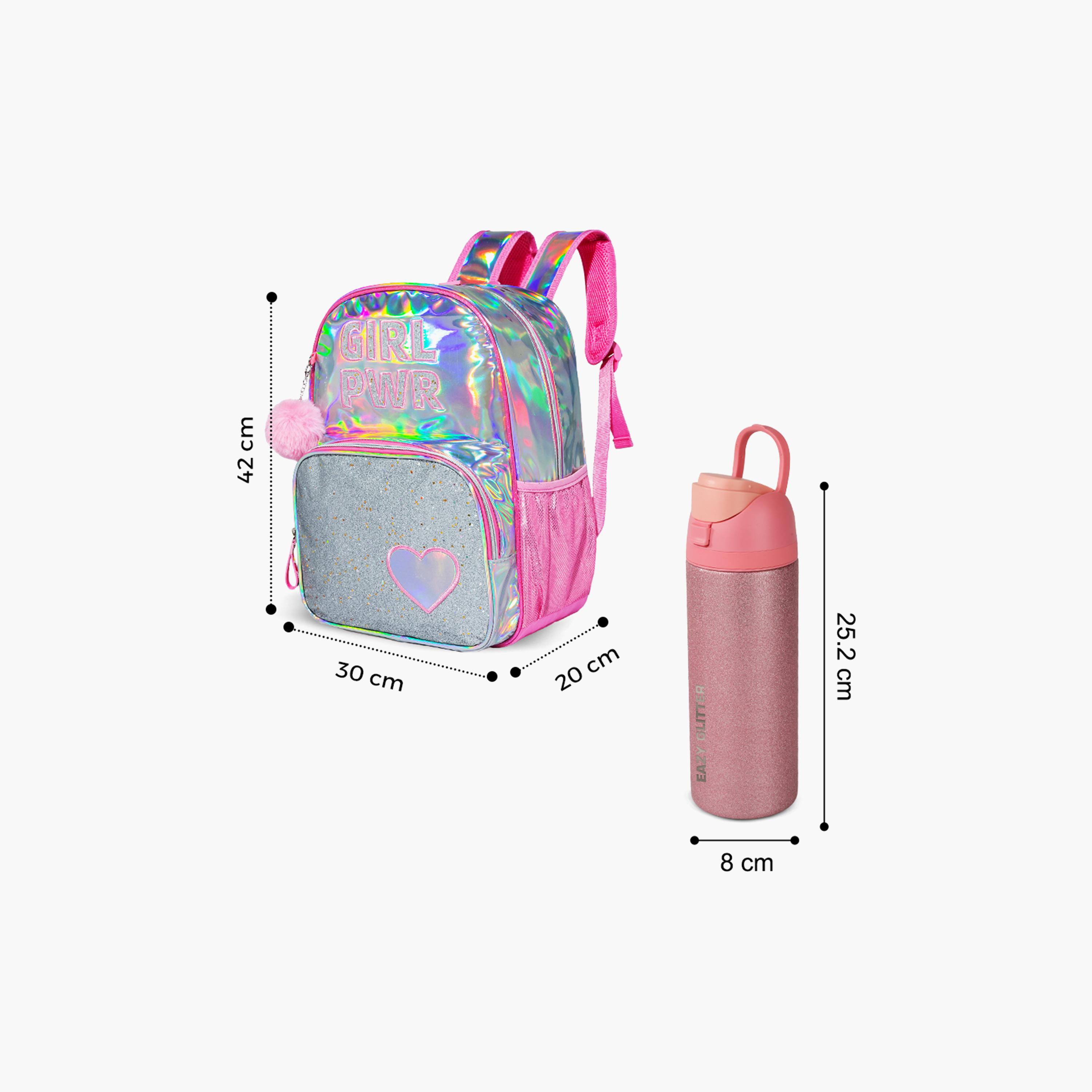 Eazy Kids Girl Power School Bag & Pencil Bag with Lunch Bag & Glitter Stainless Steel Water Bottle-school-bagsandbackpacks-sets-image-6