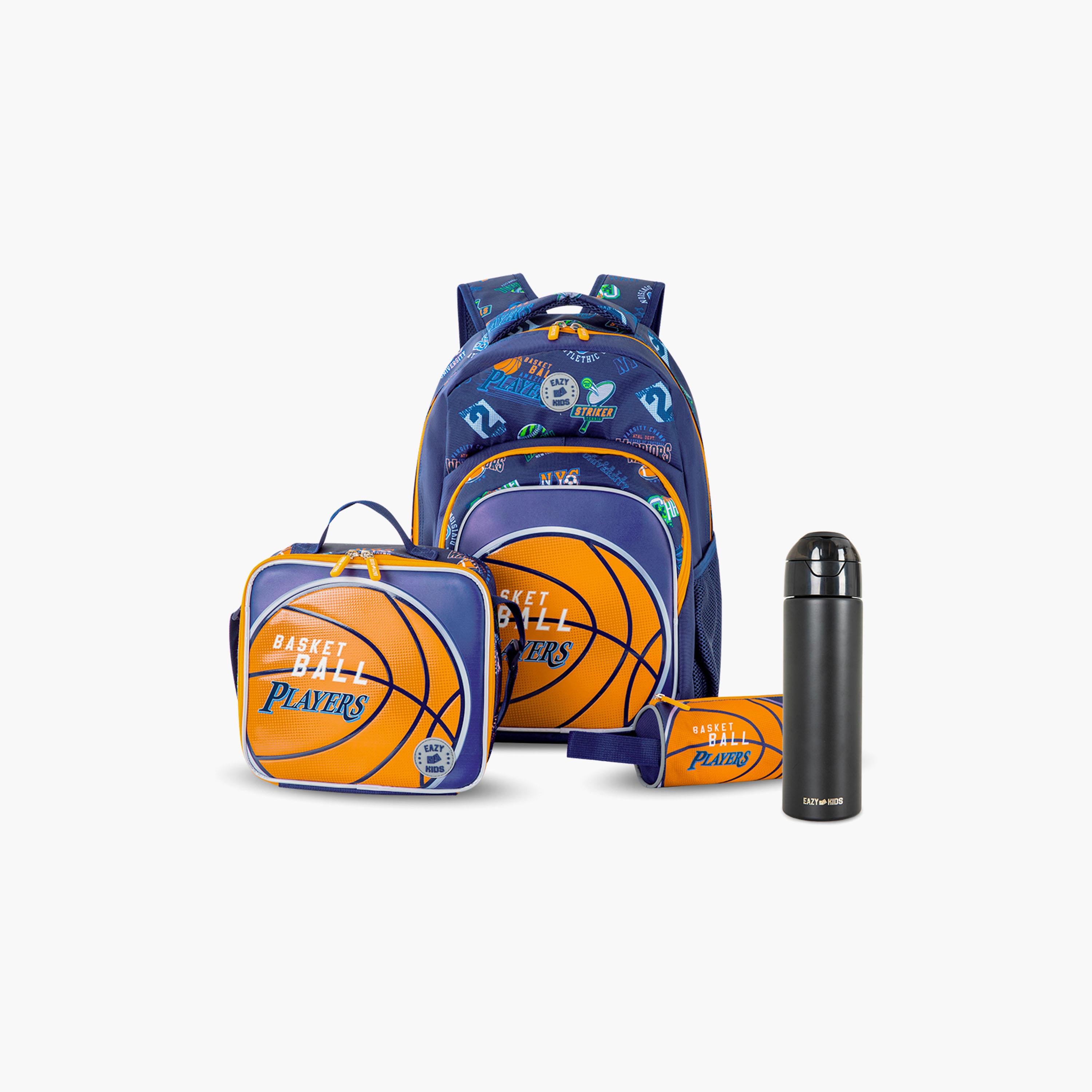 Eazy Kids Basketball School Bag & Pencil Bag with Lunch Bag & Insulated SS Spray Bottle-school-bagsandbackpacks-sets-image-1
