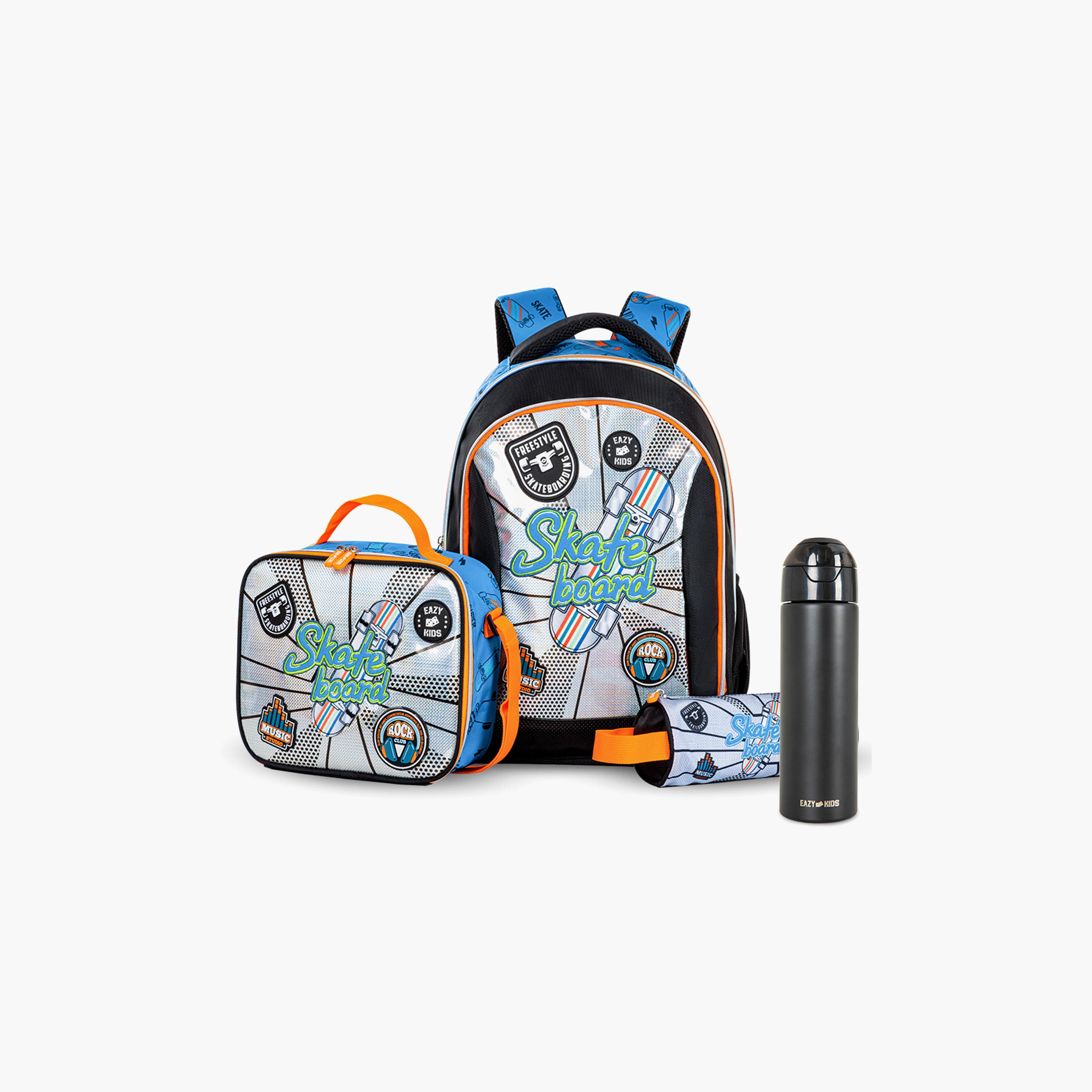 Eazy Kids Skateboard School Bag & Pencil Bag with Lunch Bag & Insulated SS Spray Bottle-school-bagsandbackpacks-sets-image-1