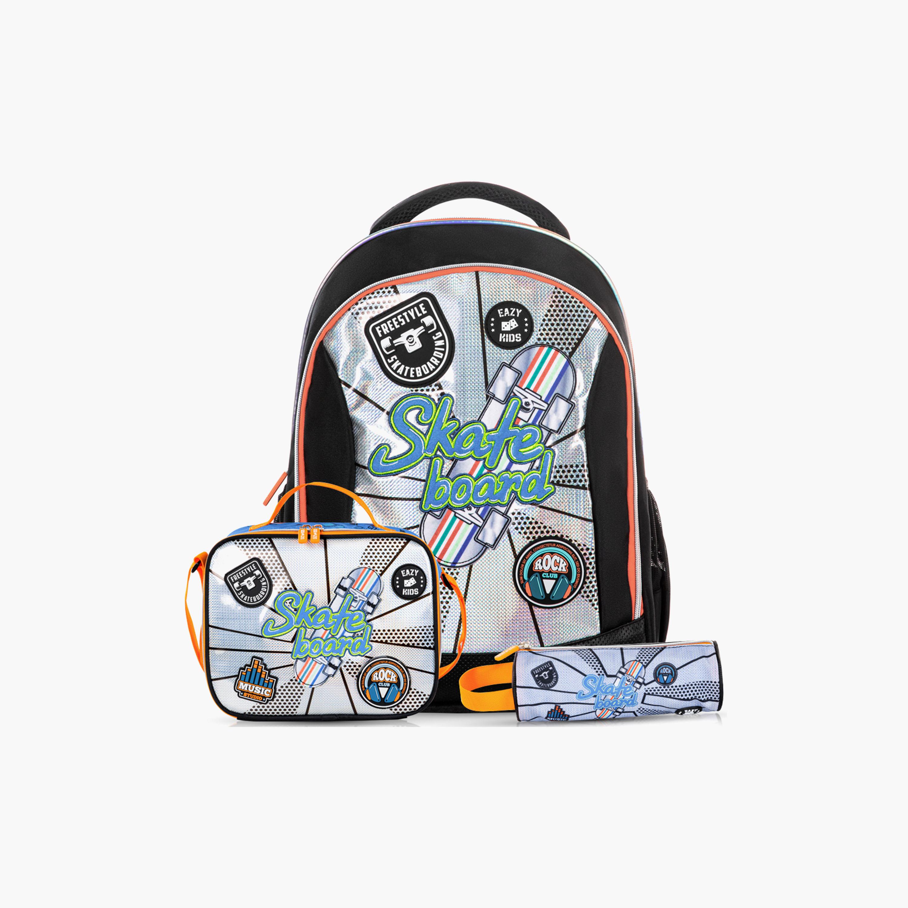 Eazy Kids Skateboard School Bag & Pencil Bag with Lunch Bag & Insulated SS Spray Bottle-school-bagsandbackpacks-sets-image-8