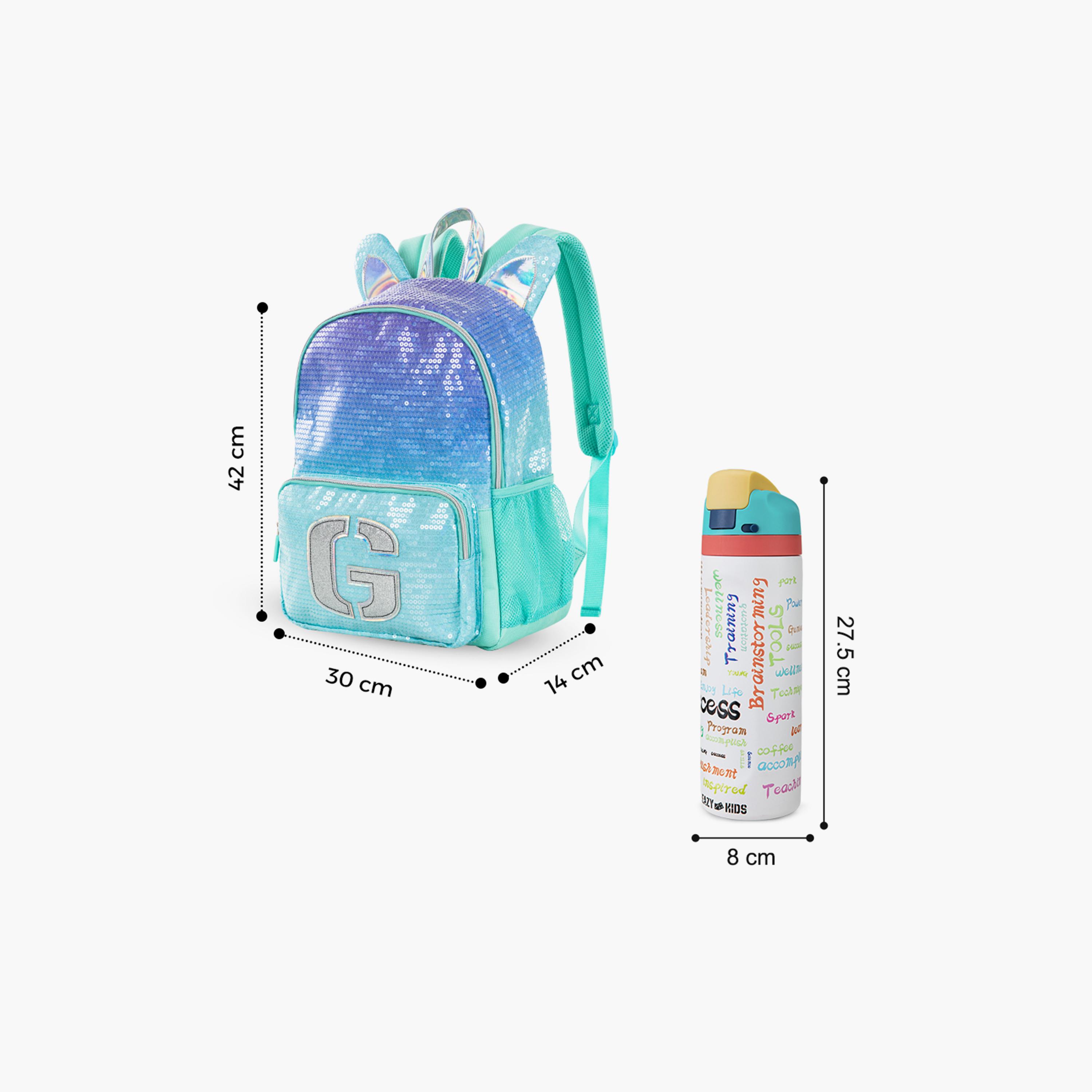 Eazy Kids Girl Glitter School Bag & Pencil Bag with Lunch Bag Stainless Steel Water Bottle-school-bagsandbackpacks-sets-image-8