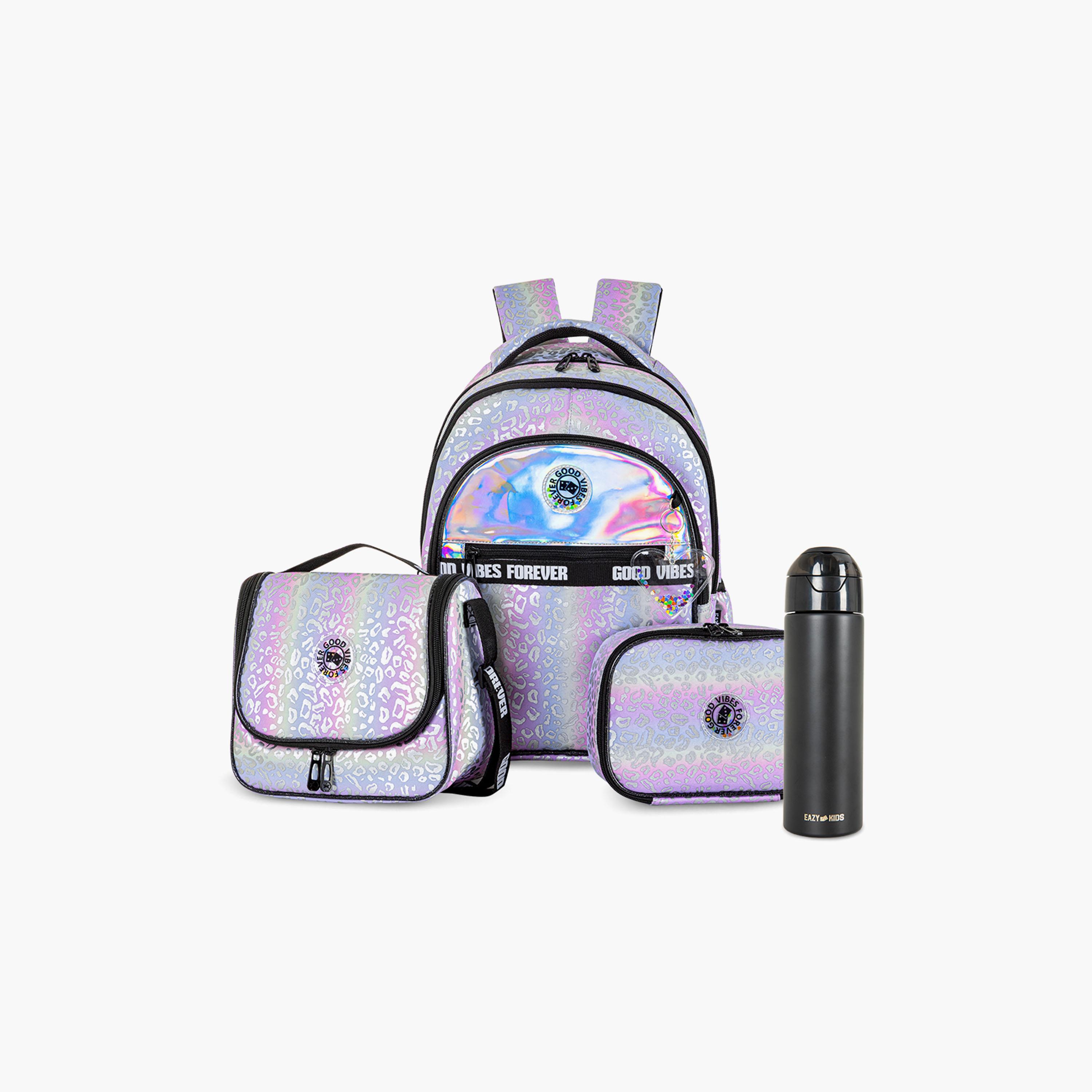 Eazy Kids Good Vibes School Bag & Pencil Bag with Lunch Bag & Insulated Spray Water Bottle-school-bagsandbackpacks-sets-image-1