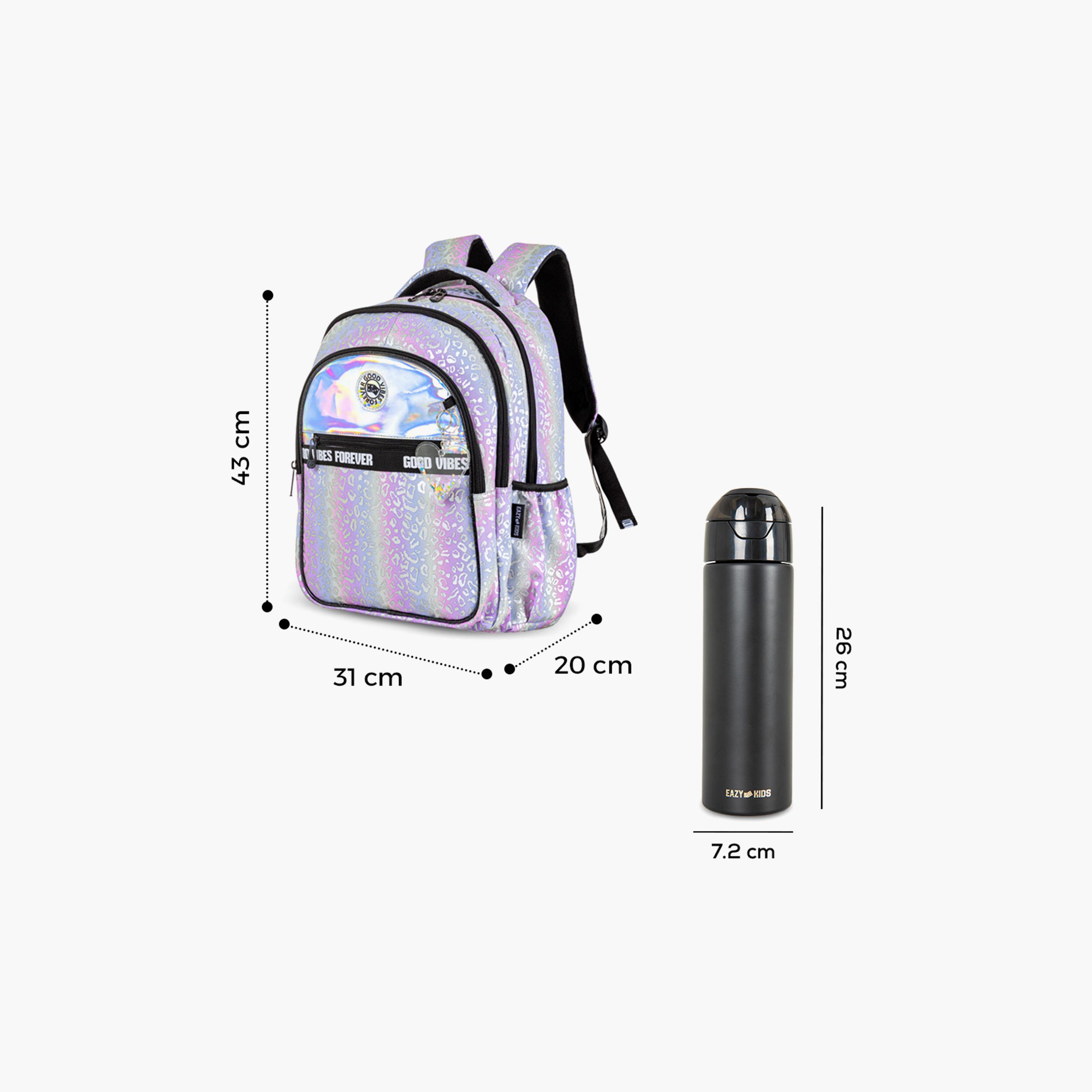 Eazy Kids Good Vibes School Bag & Pencil Bag with Lunch Bag & Insulated Spray Water Bottle-school-bagsandbackpacks-sets-image-6