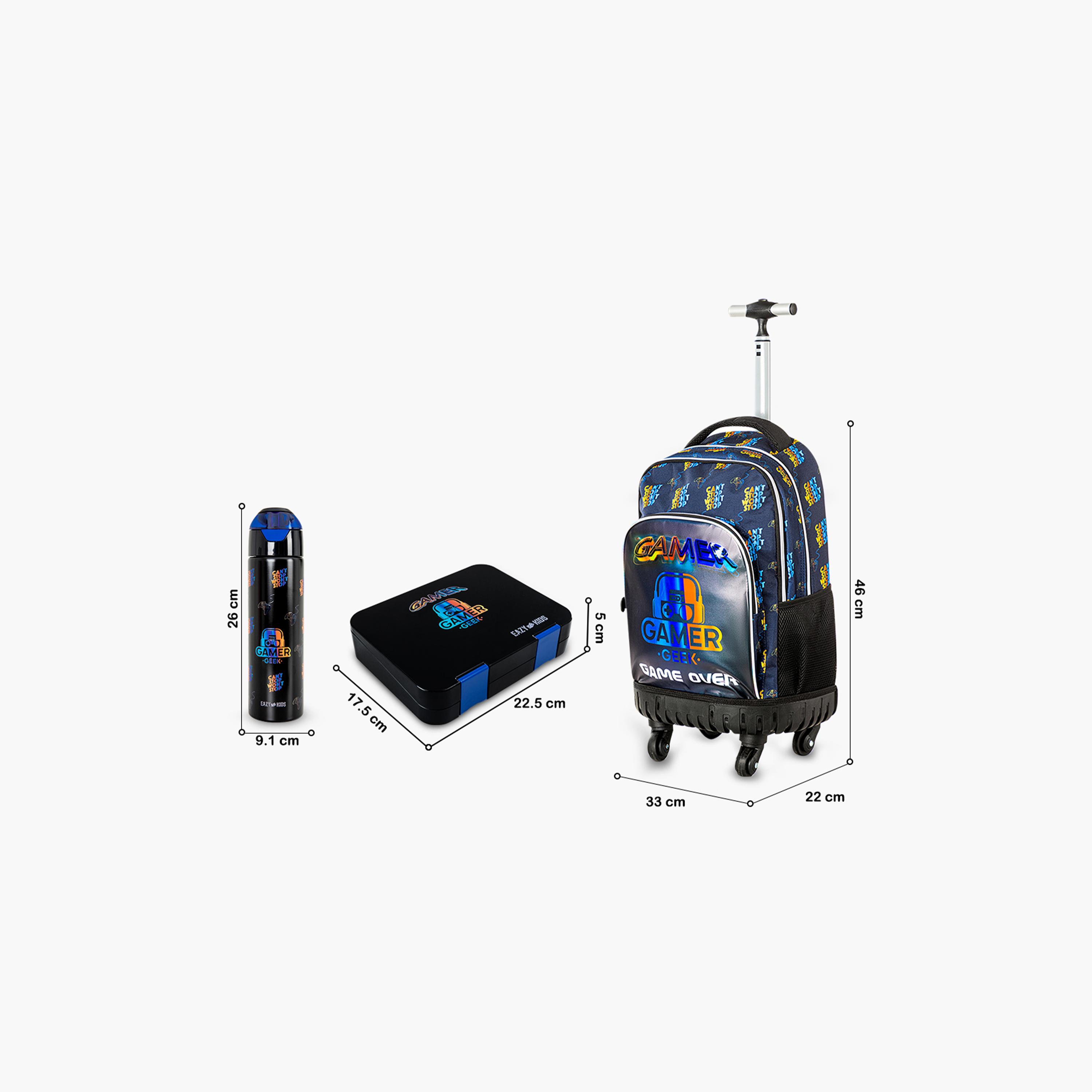 Eazy Kids Trolley School Bag & Pencil Bag & Lunch Bag with Bento Lunch Box & Spray Water Bottle-school-bagsandbackpacks-trolleybags-image-14