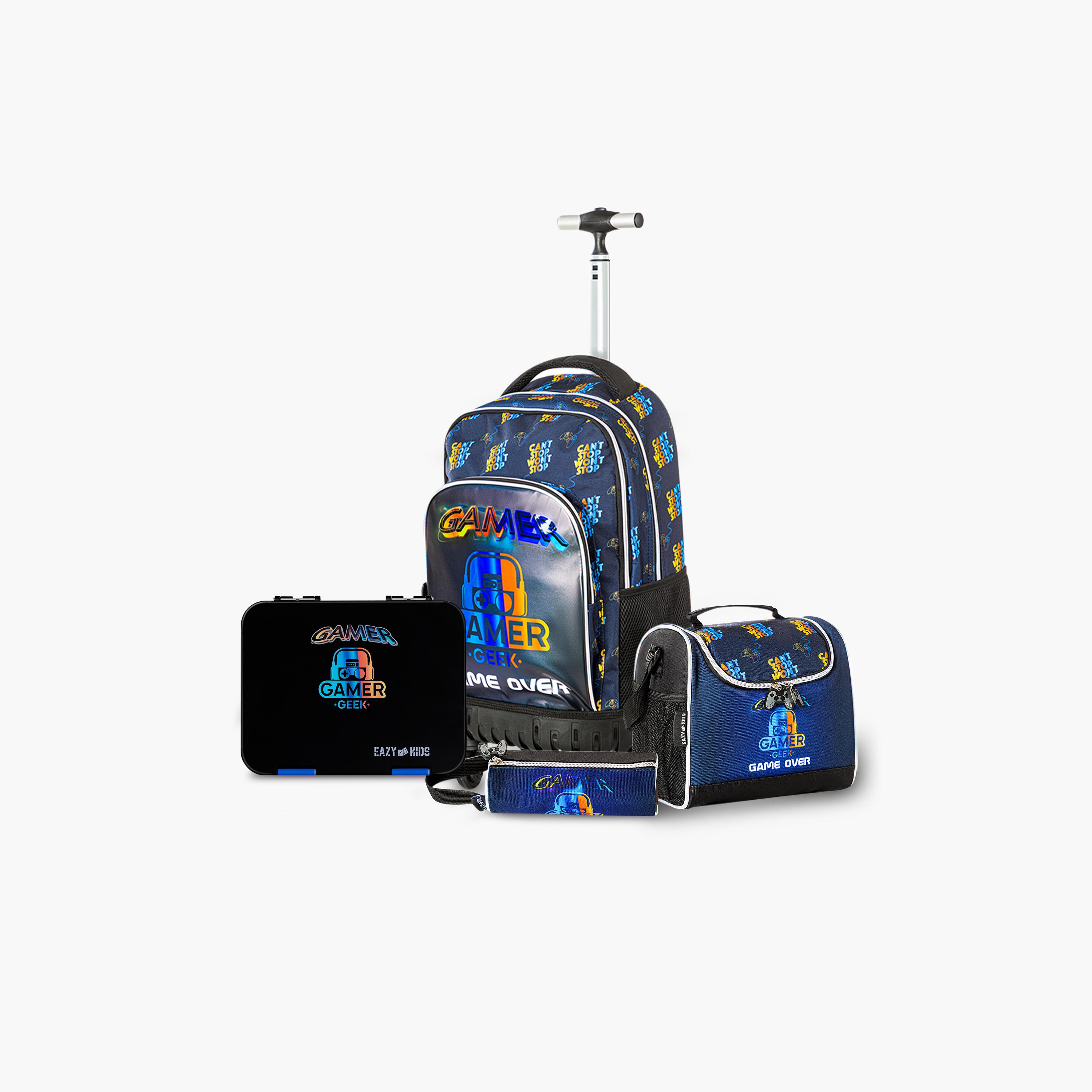Eazy Kids Trolley School Bag & Pencil Bag & Lunch Bag with Bento Lunch Box & Spray Water Bottle-school-bagsandbackpacks-trolleybags-image-2