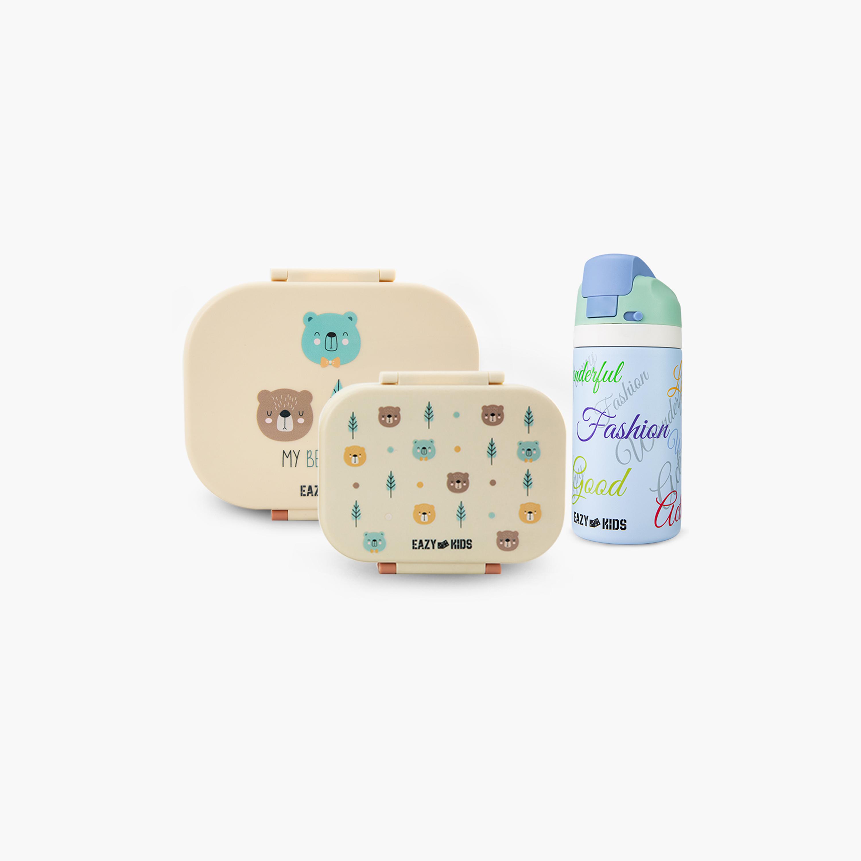 صندوق غداء بينتو قطعتين مع زجاجة مياه ستانلس ستيل من إيزي كيدز - 445 مل-school-lunchessentials-lunchboxes-image-1